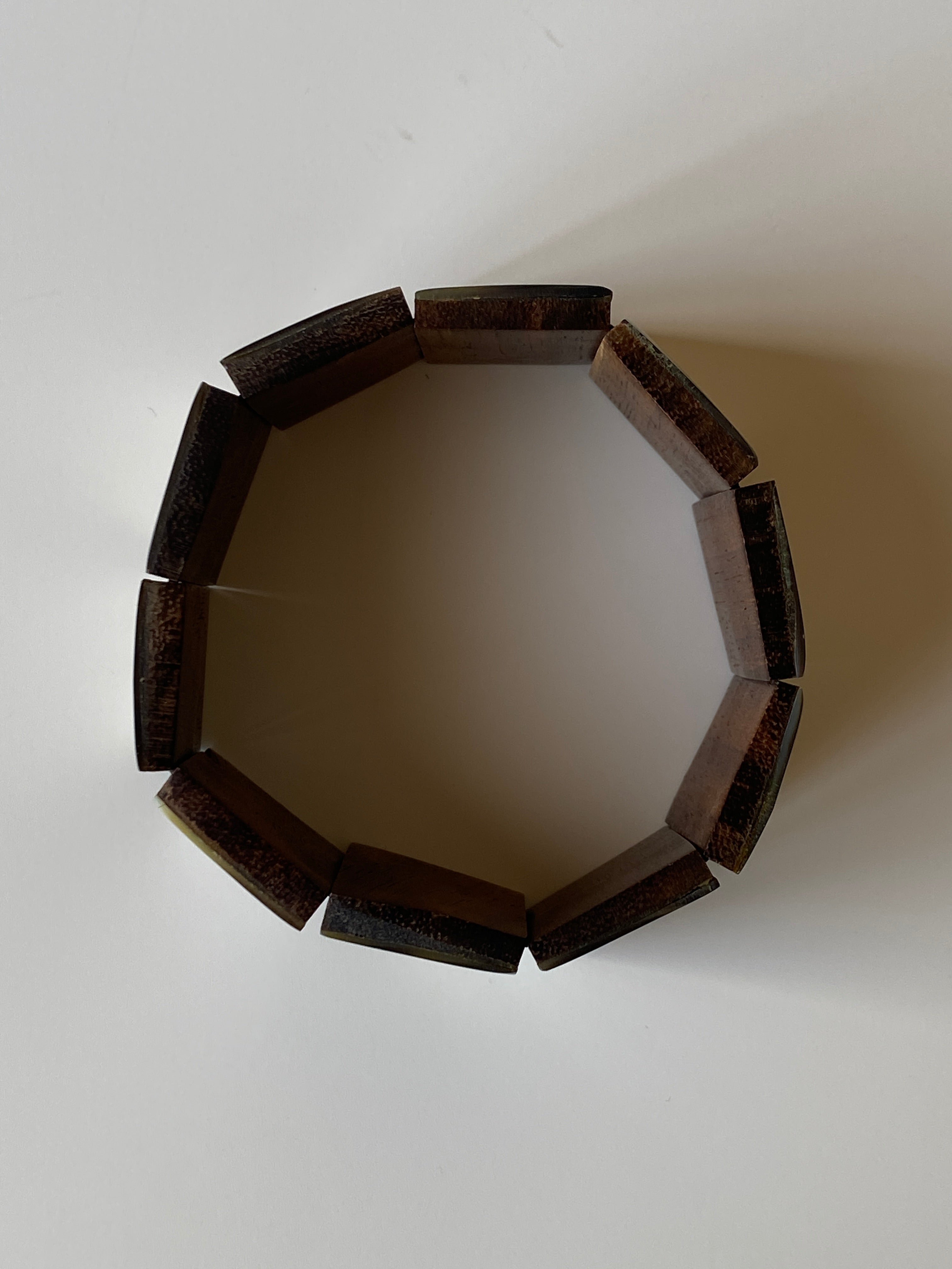 Vintage Mother of Pearl & Wood Elastic Bracelet Chunky Shell Panel Brown Bracelet