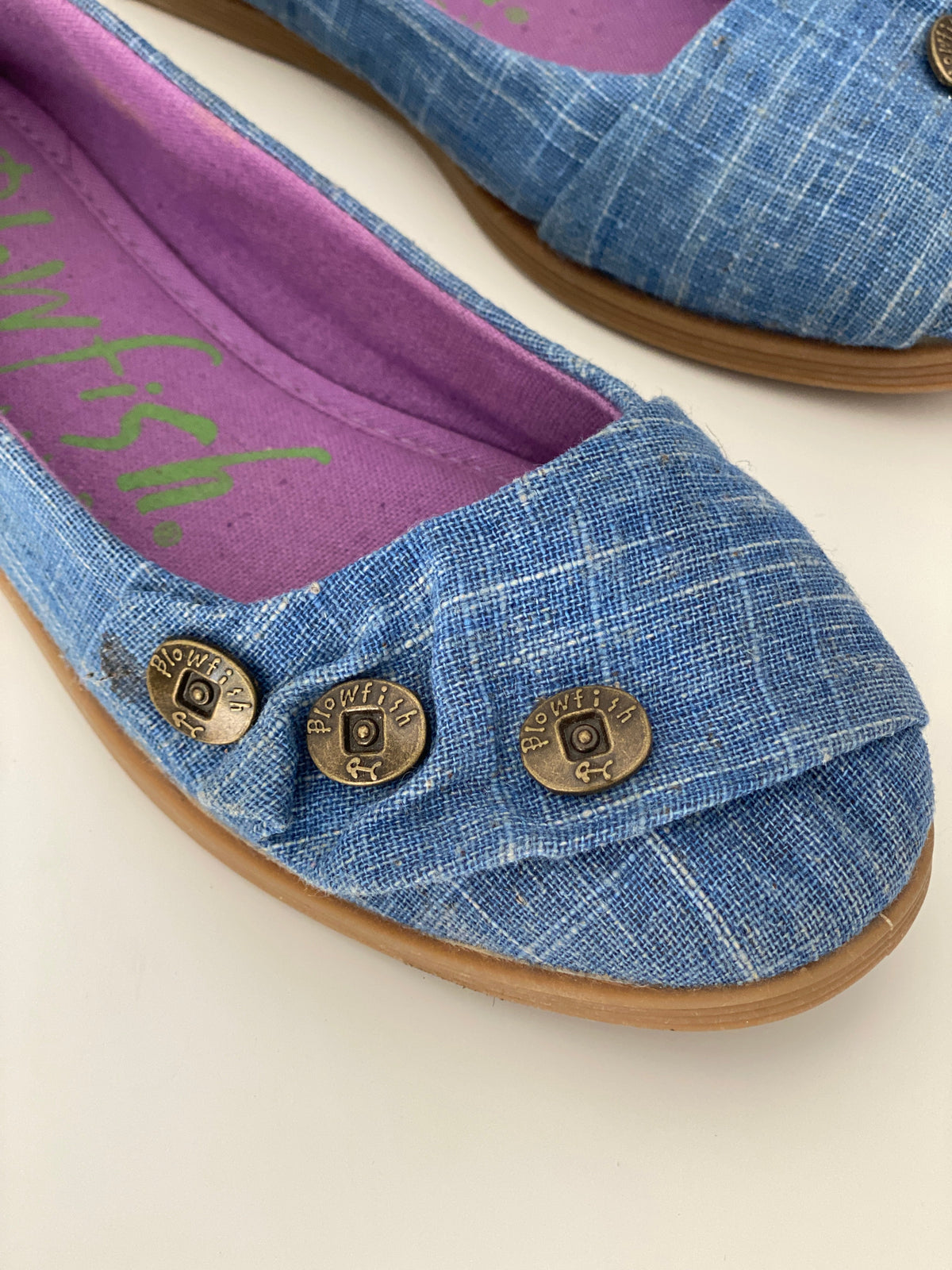 Vintage Y2K Blowfish Malibu Blue Denim Button Ballet Flats - 36.5 EU