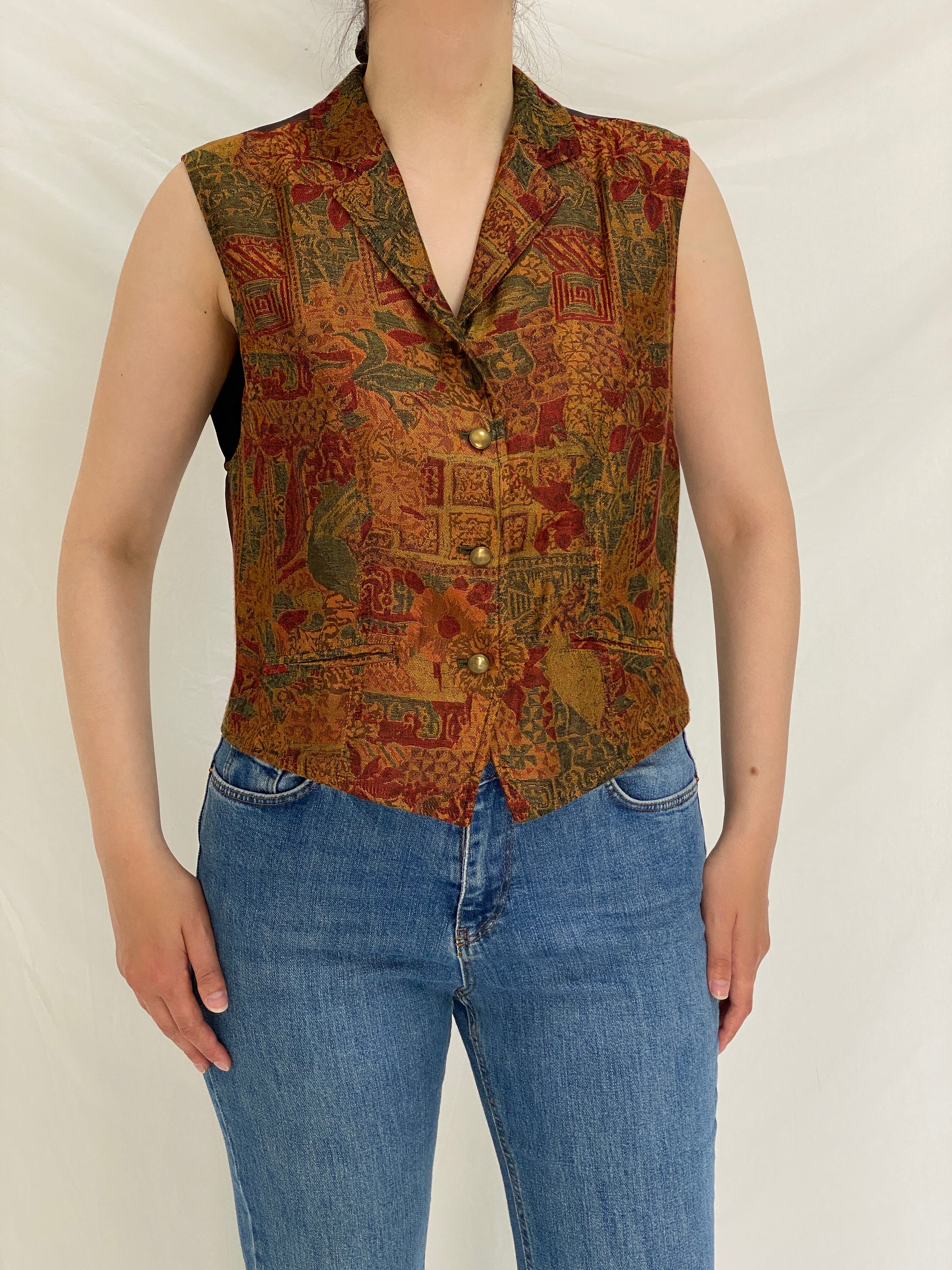 Vintage 90s Liz Wear Tapestry Floral Button-Up Vest - M