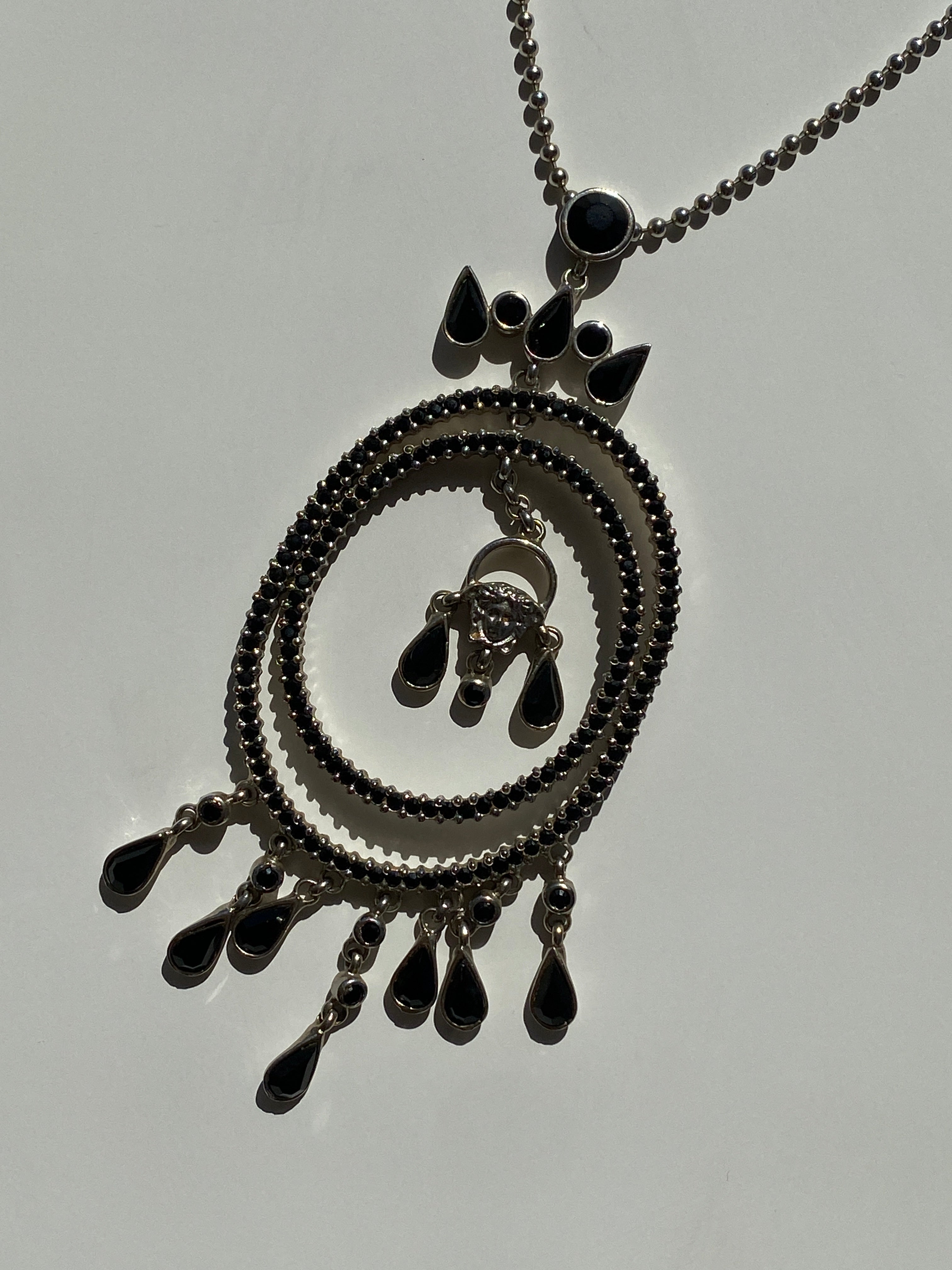 VERSACE Medusa Black Crystals Silver Necklace