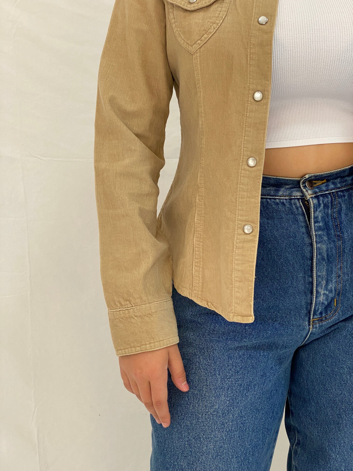 Vintage Y2K Periscope Tan Corduroy Western Full Sleeve Shirt - M