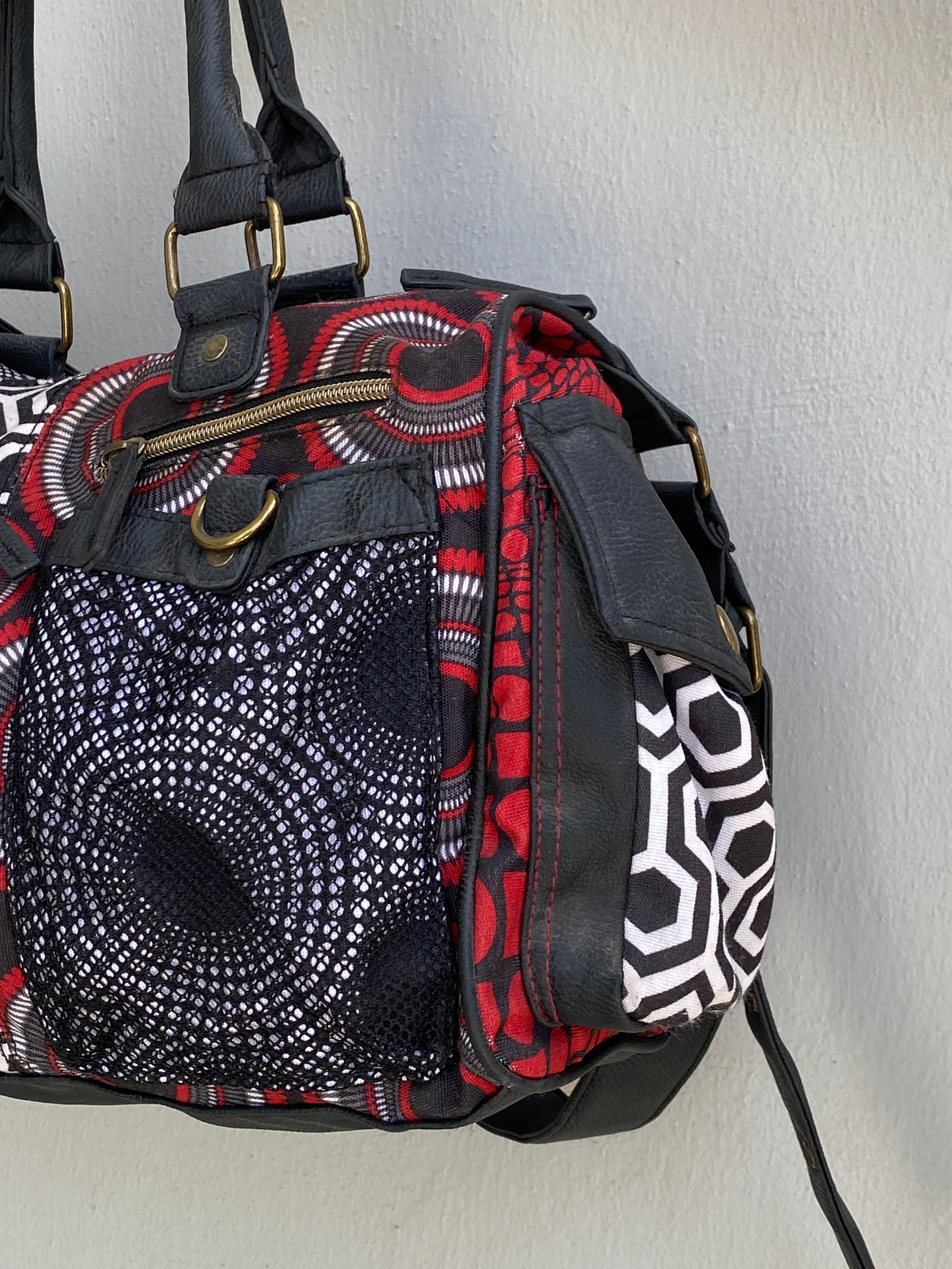 Vintage Y2K Desigual Patchwork Print Multi Pocket Shoulder Bag Boho Graphic Tote