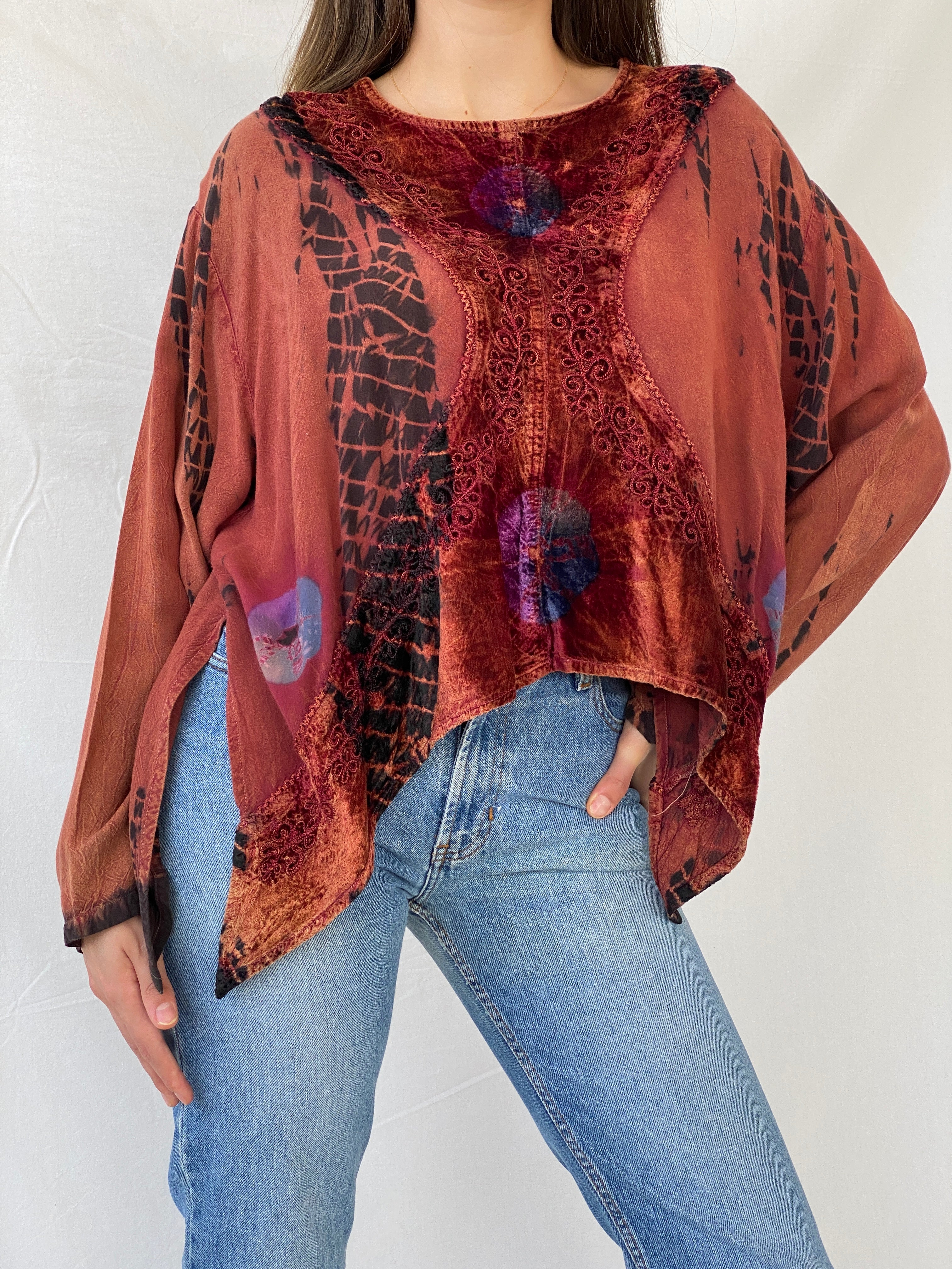 Vintage Rapp Bell Sleeve Top With Velvet & Embroidery Details