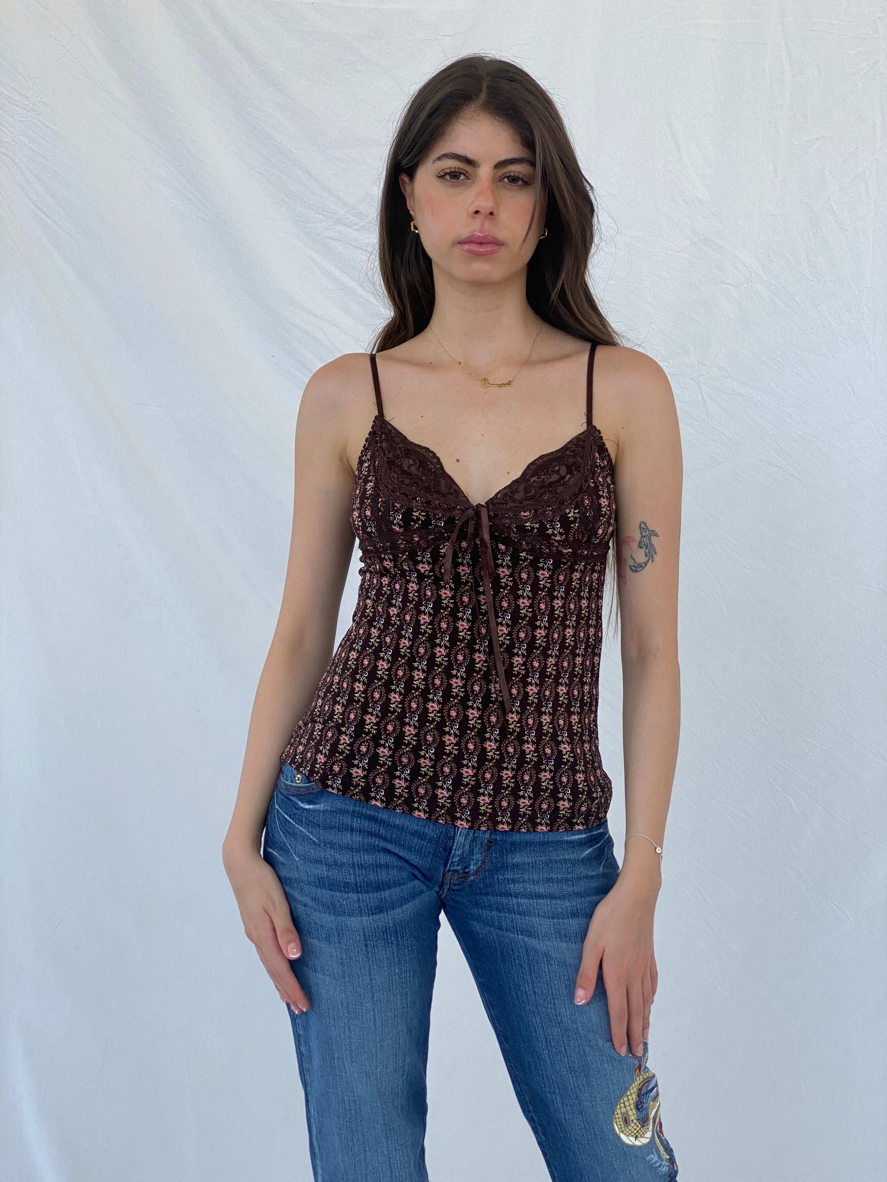 Y2K No Boundaries Brown Floral Cami Top - S - Balagan Vintage Cami 00s, 90s, Cami, floral, Mira, NEW IN