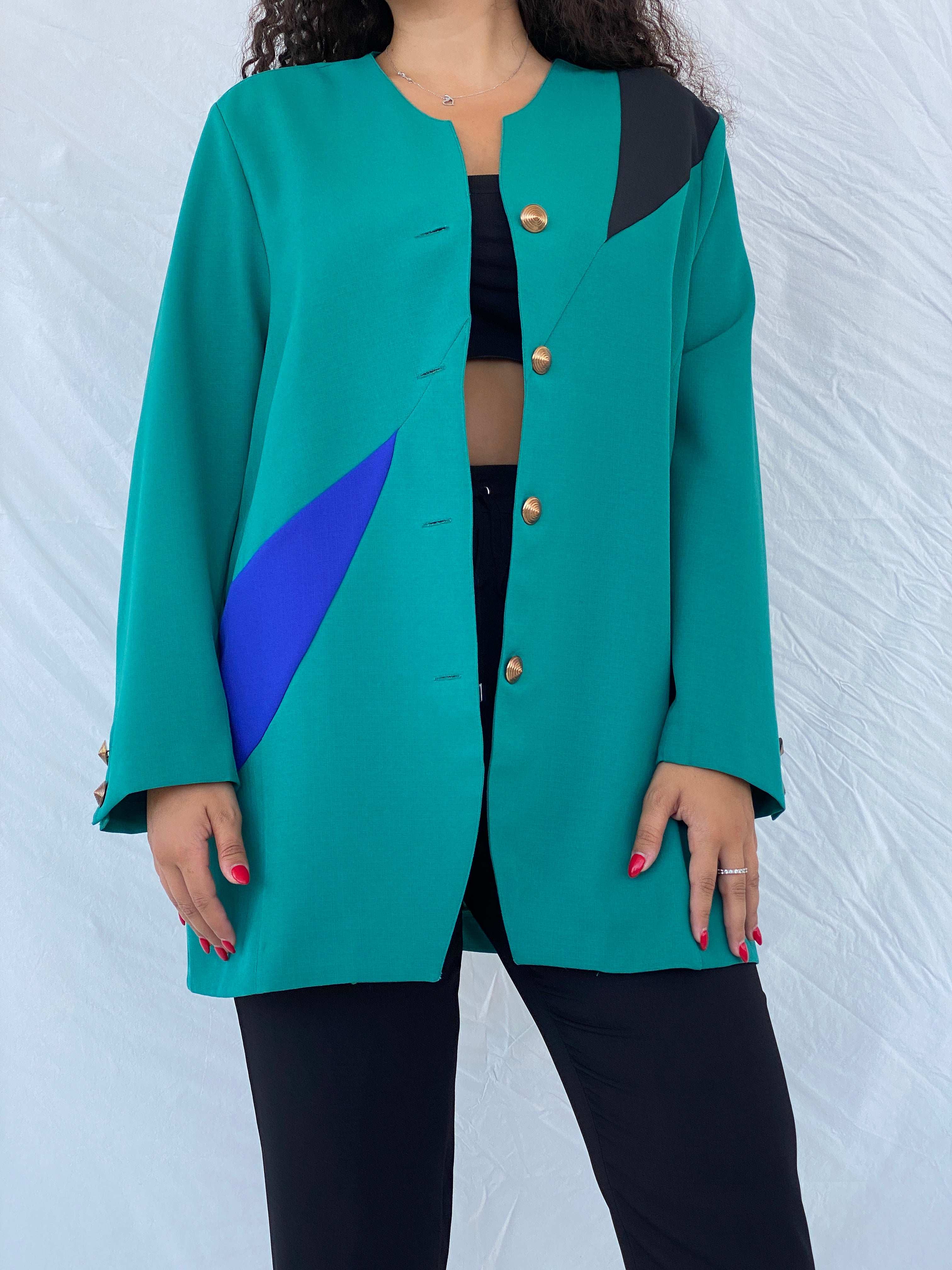 Statement Vintage 80s Sensia Green Gold-Buttoned Blazer - 2XL - Balagan Vintage Blazer 80s, blazer, Dina, NEW IN, rare vintage, vintage blazer