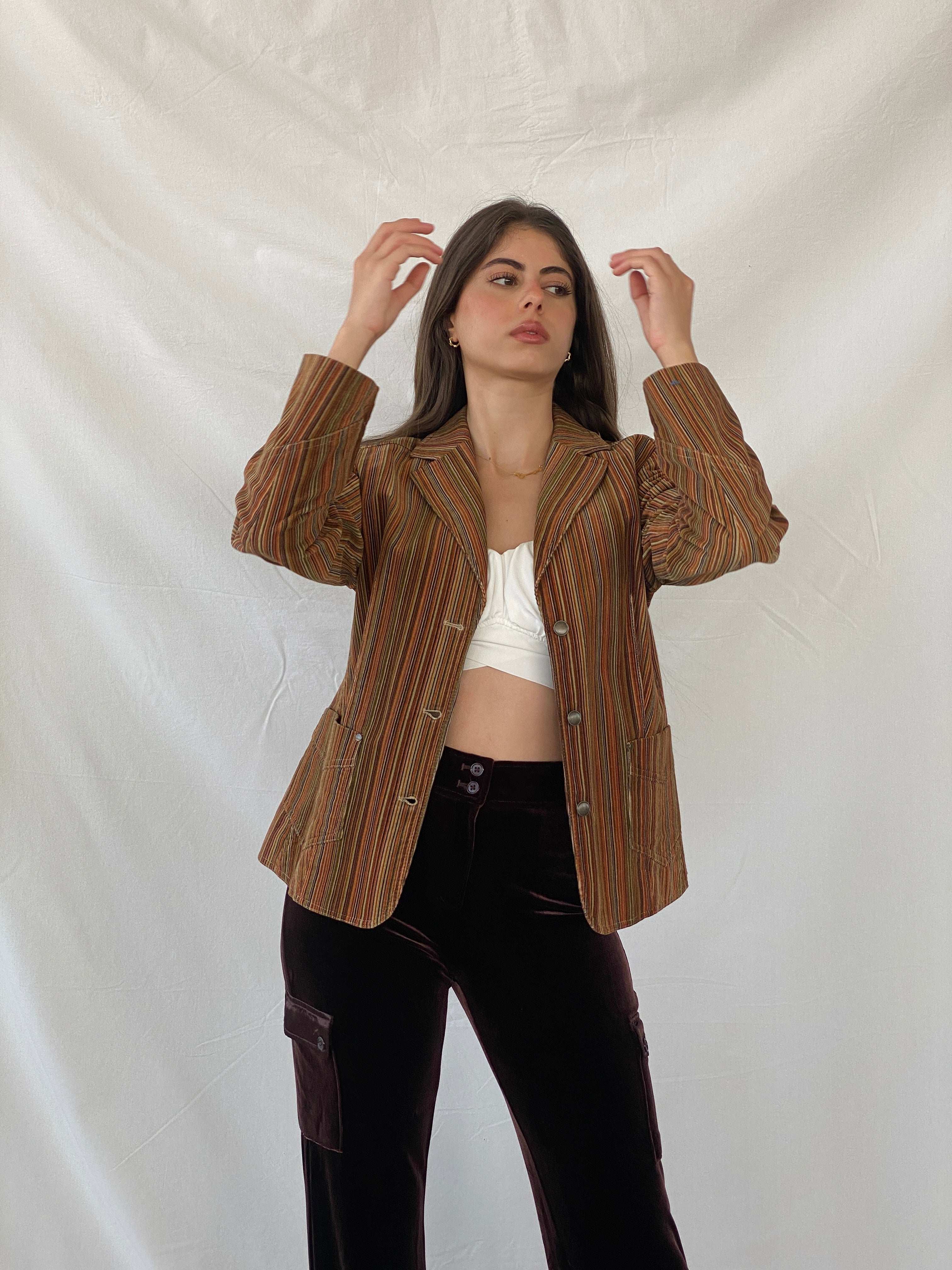 Vintage 90s Bonita Vertical Striped Brown Blazer - M