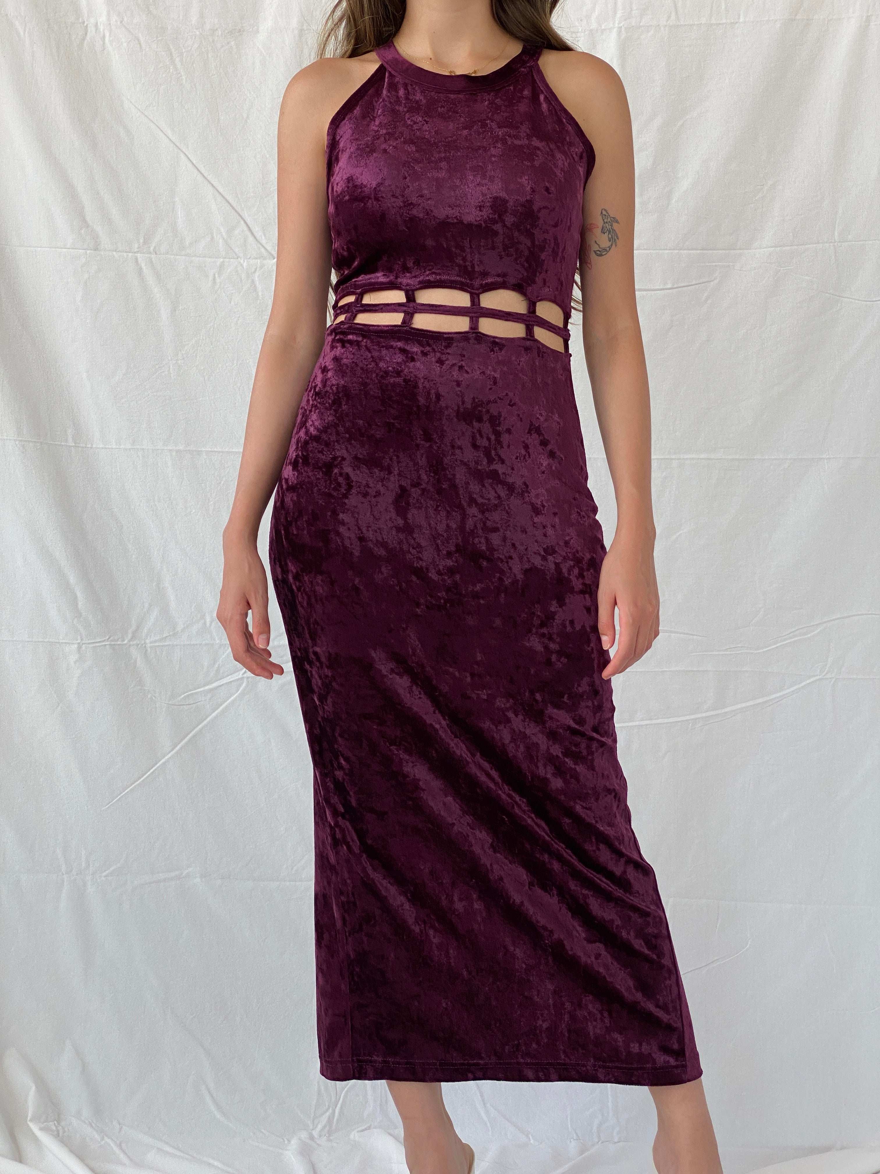 Vintage Joule Velvet Purple Maxi Sleeveless Party Dress - M