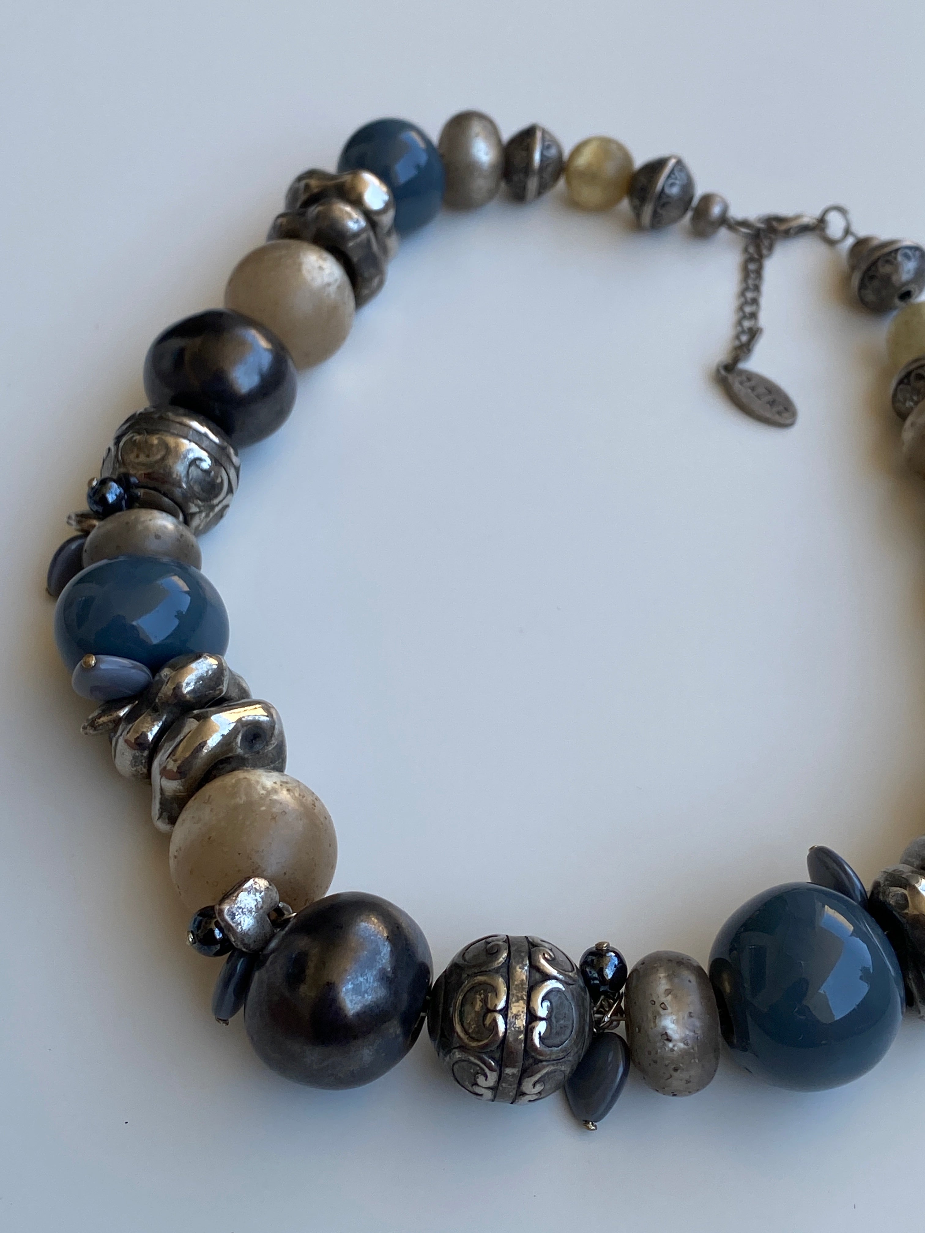 Statement ZaZa’Z Blue Silver Tone Mixed Bead Chunky Necklace