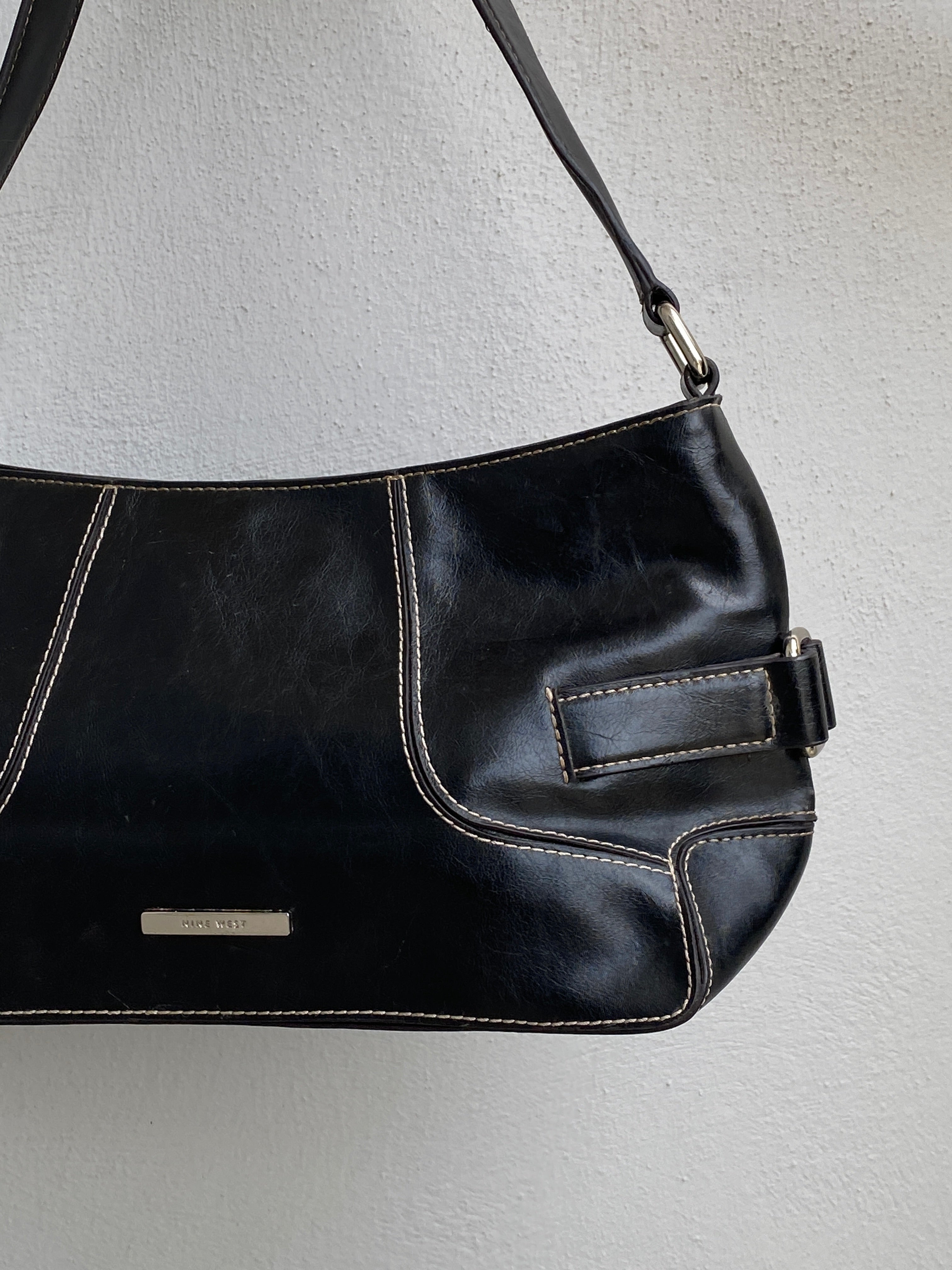 Vintage 90s Nine West Black Leather Minimalist Shoulder Bag
