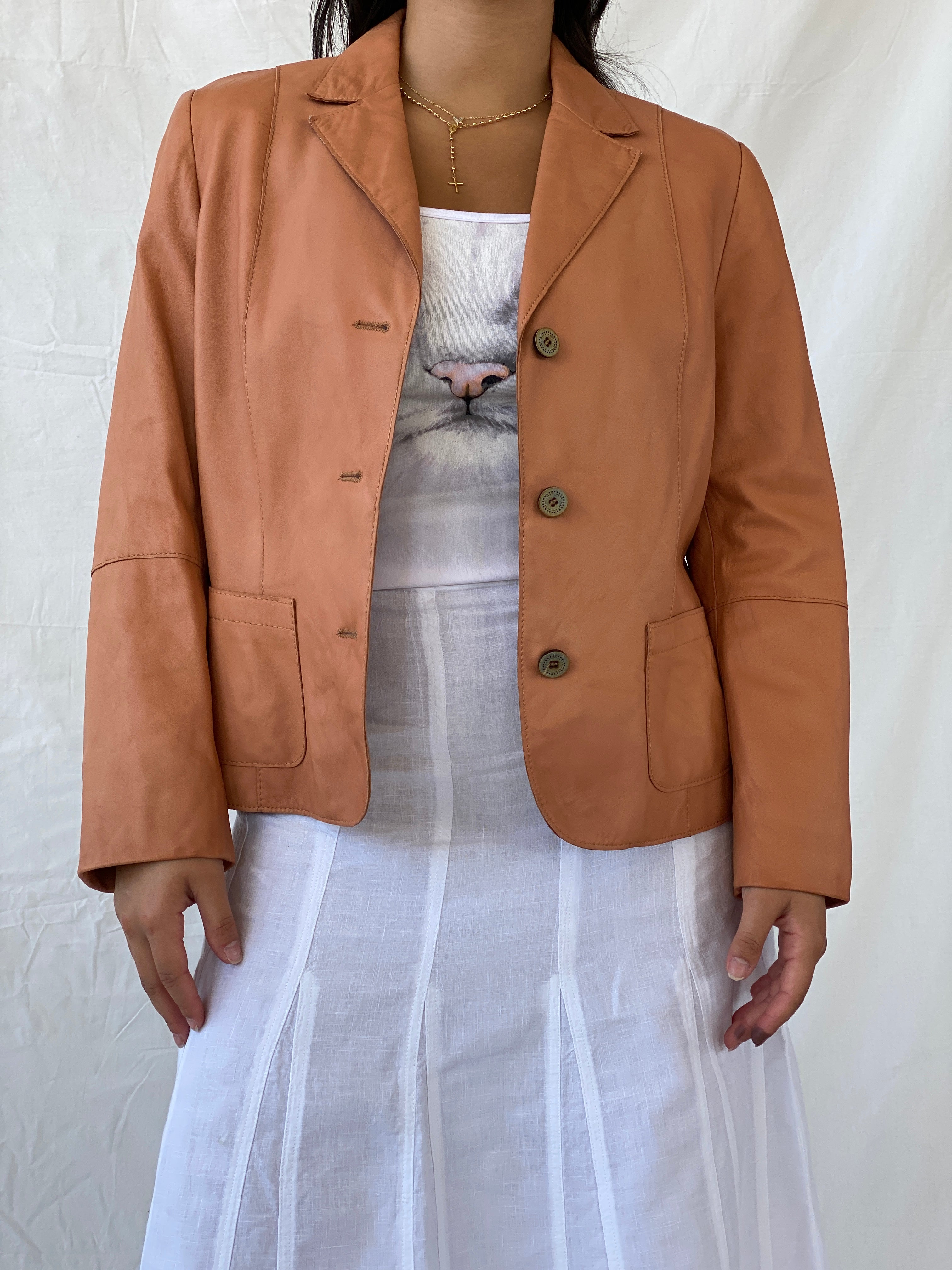 Vintage 00s CHRiST Genuine Leather Orange Blazer - M