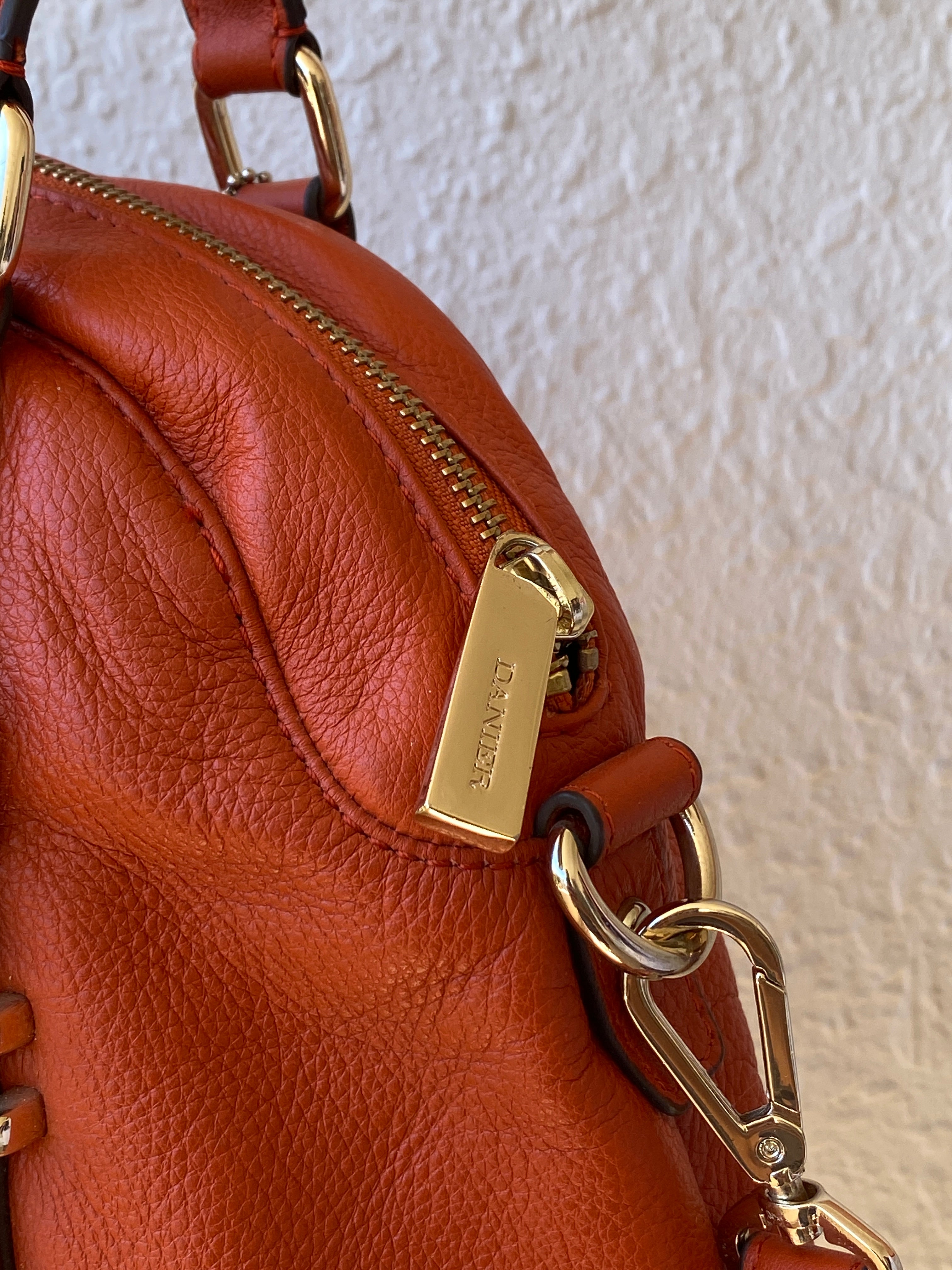 Vintage Danier Cognac Genuine Leather Convertible Satchel Crossbody Bag