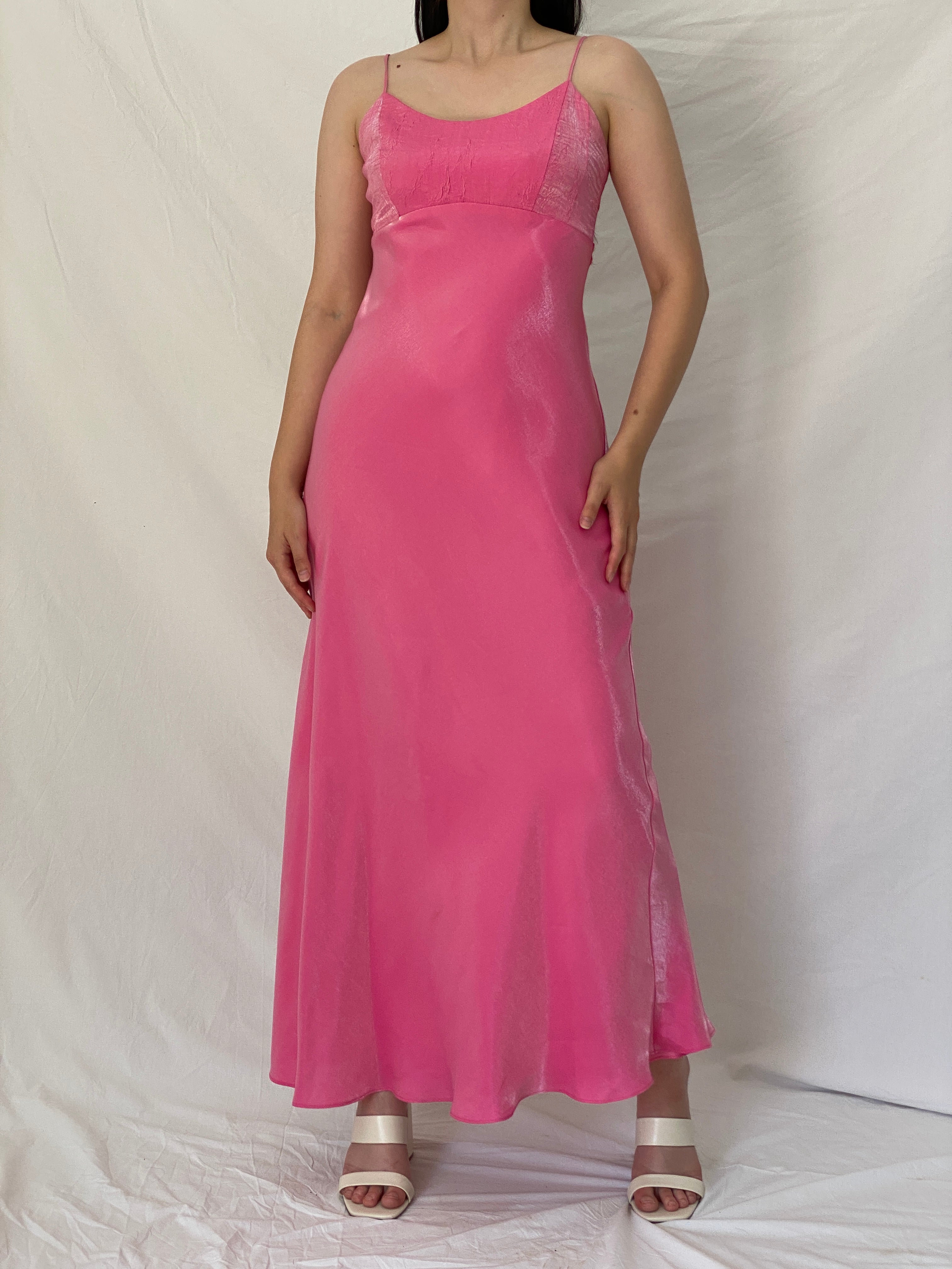 Vintage Y2K Chelsea Nites Pink Satin Prom Maxi Dress – M