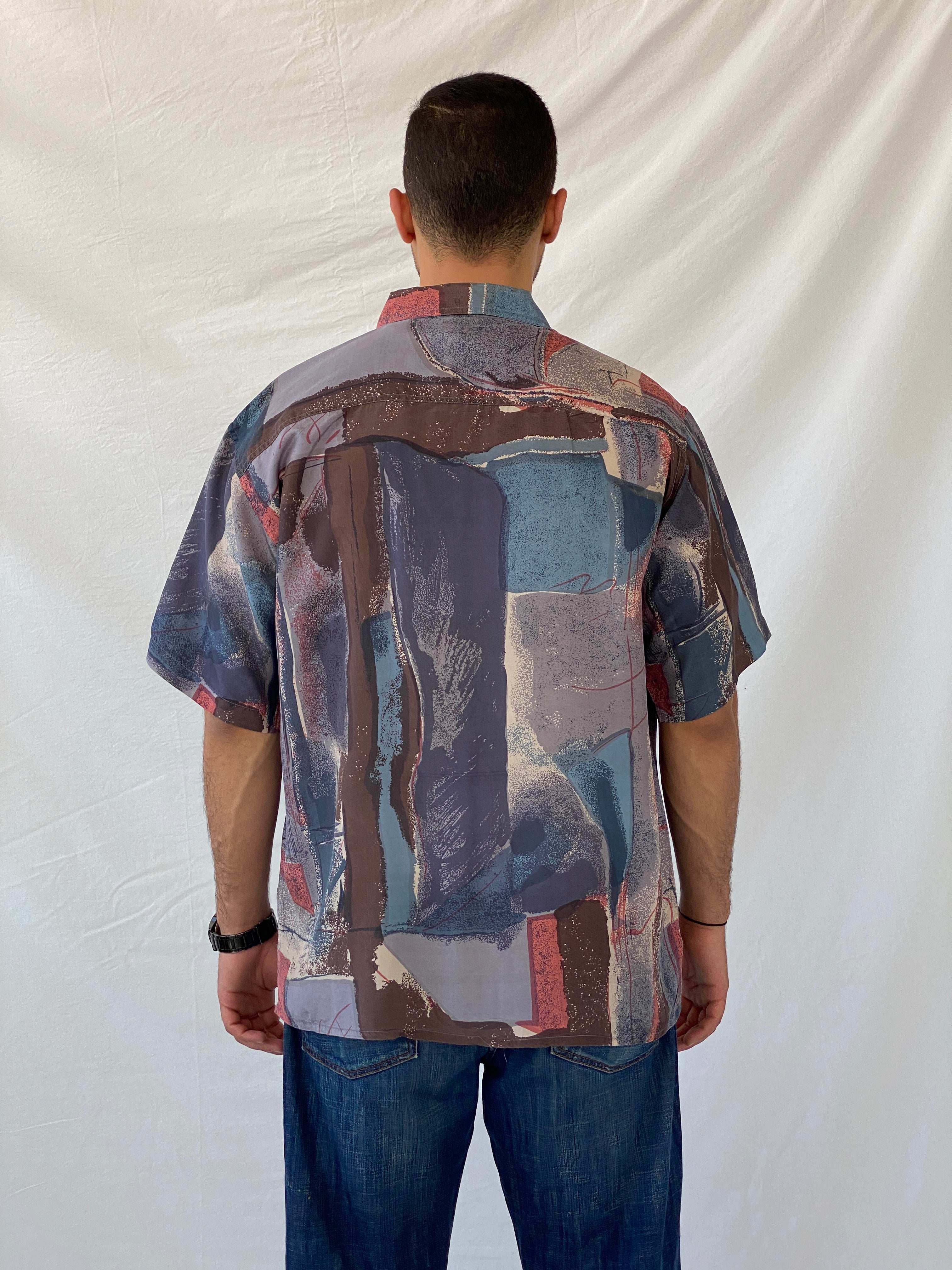 Vintage 90s Surprise Abstract Printed Men’s Silk Shirt - L