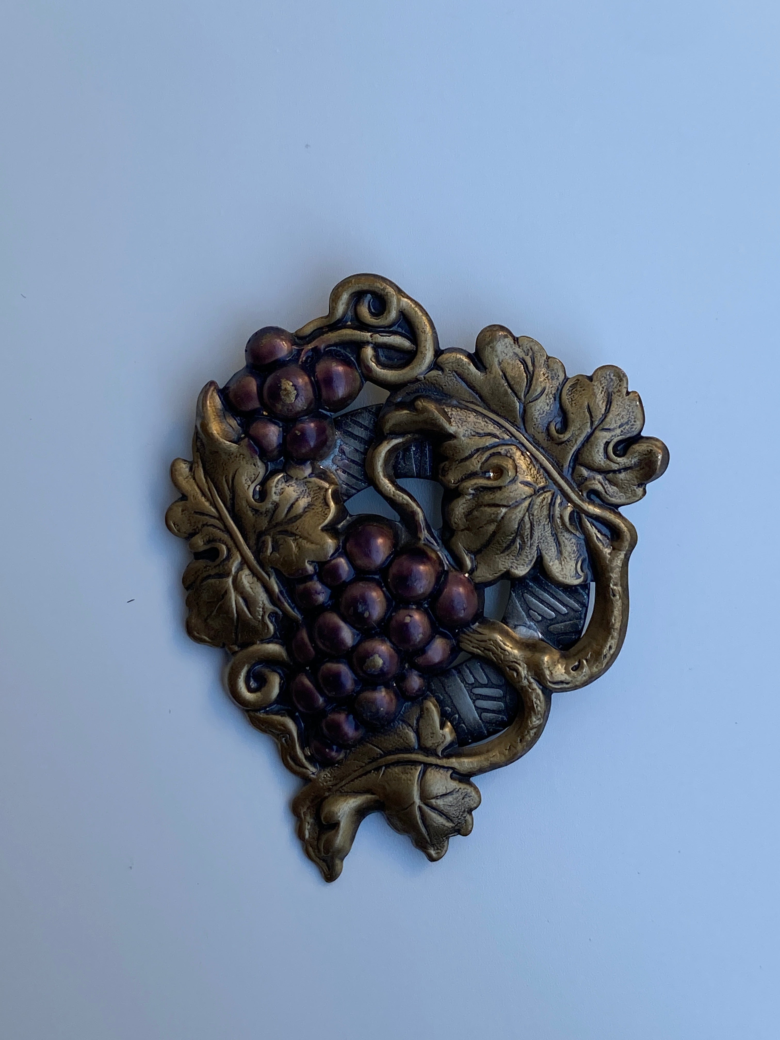 Vintage Two-Tone Grape Cluster Brooch Brass Figural Vine Pin