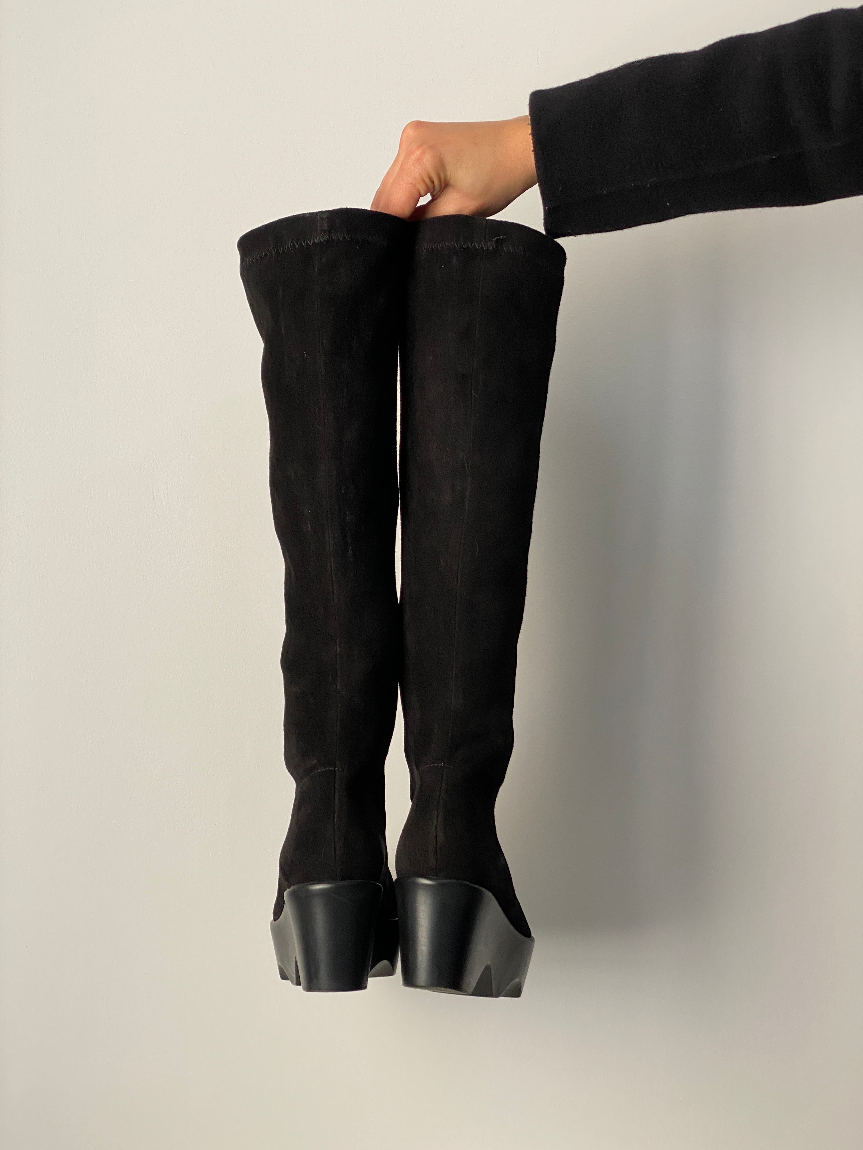 Vintage Robert Clergerie Black Stretch Knee-High Platform Boots - EU 37