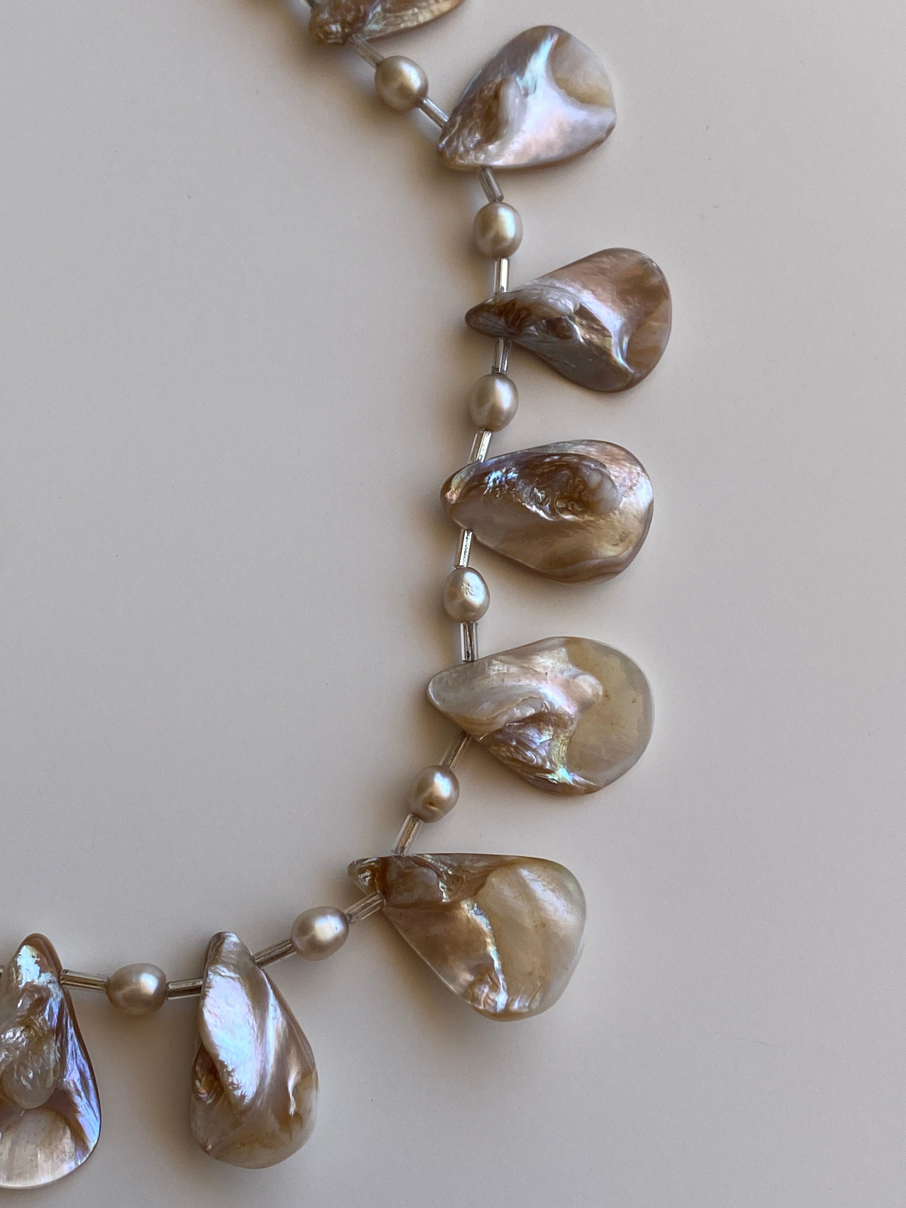 Vintage Mother of Pearl Shell & Faux Pearl Statement Choker Necklace