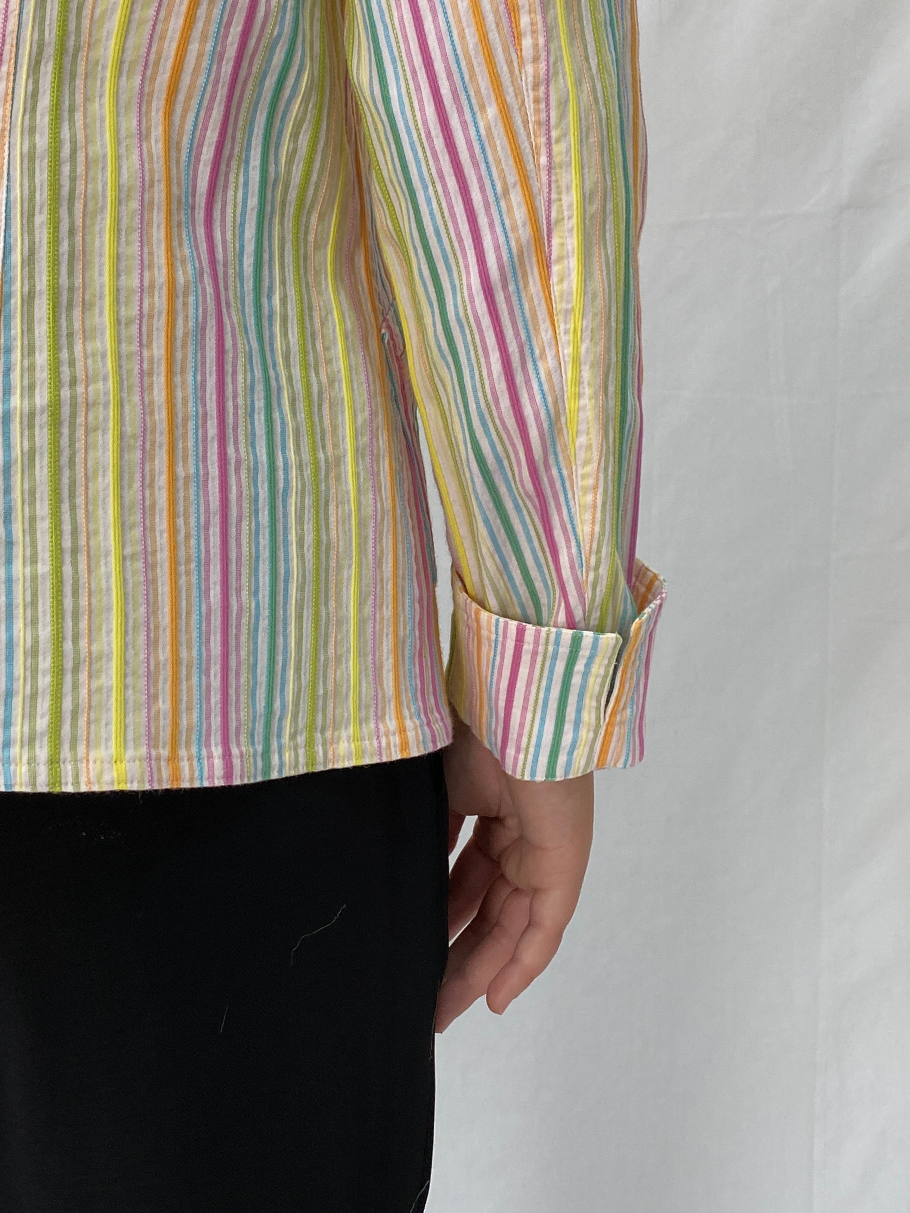 Vintage Y2K Preppy Verse Pastel Striped Rainbow Blazer - S