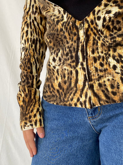 Vintage Morgan De Toi Y2K Leopard Print Knit Cardigan Top - S