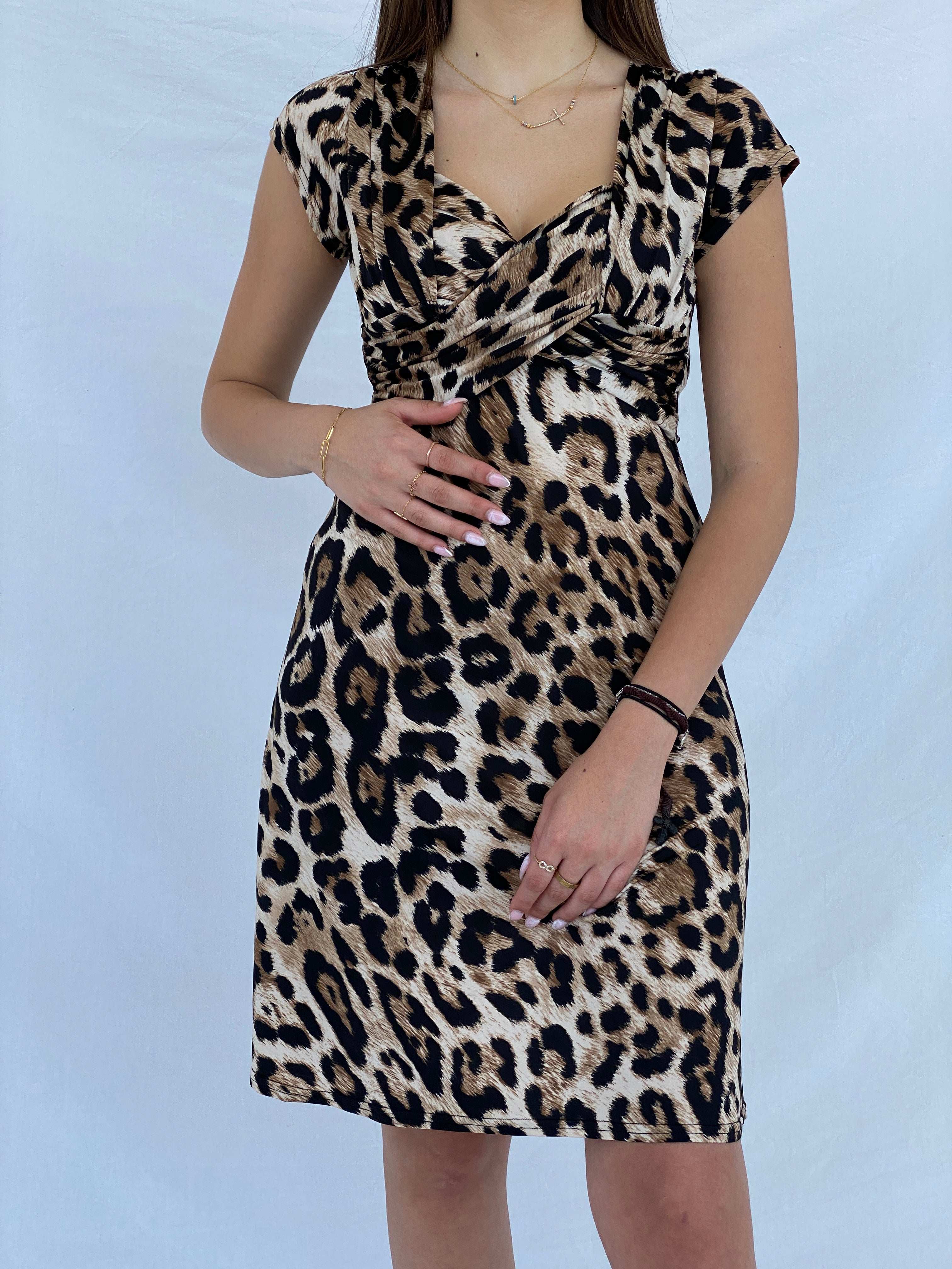 Gorgeous FIFILLES Paris Leopard Print Midi Dress - Size S - Balagan Vintage Midi Dress animal print, dress, Juana, leopard print, NEW IN
