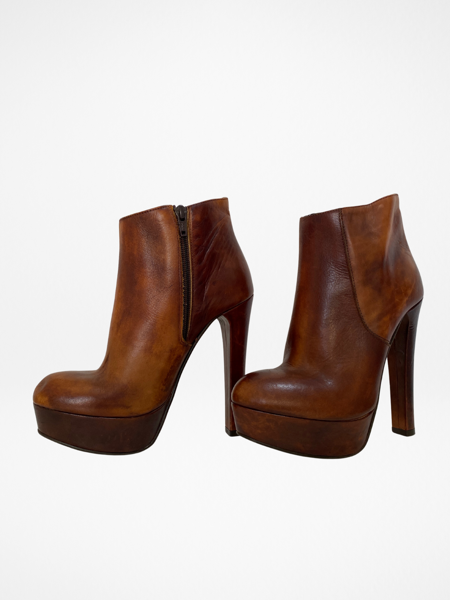 Network Genuine Leather Platform Ankle Boots Distressed Brown High Heel Statement Shoes - EU 38