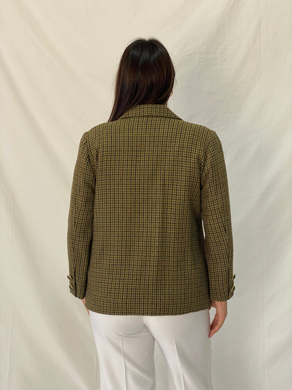 Vintage Alta Costura Olive Green Houndstooth Office Blazer - L