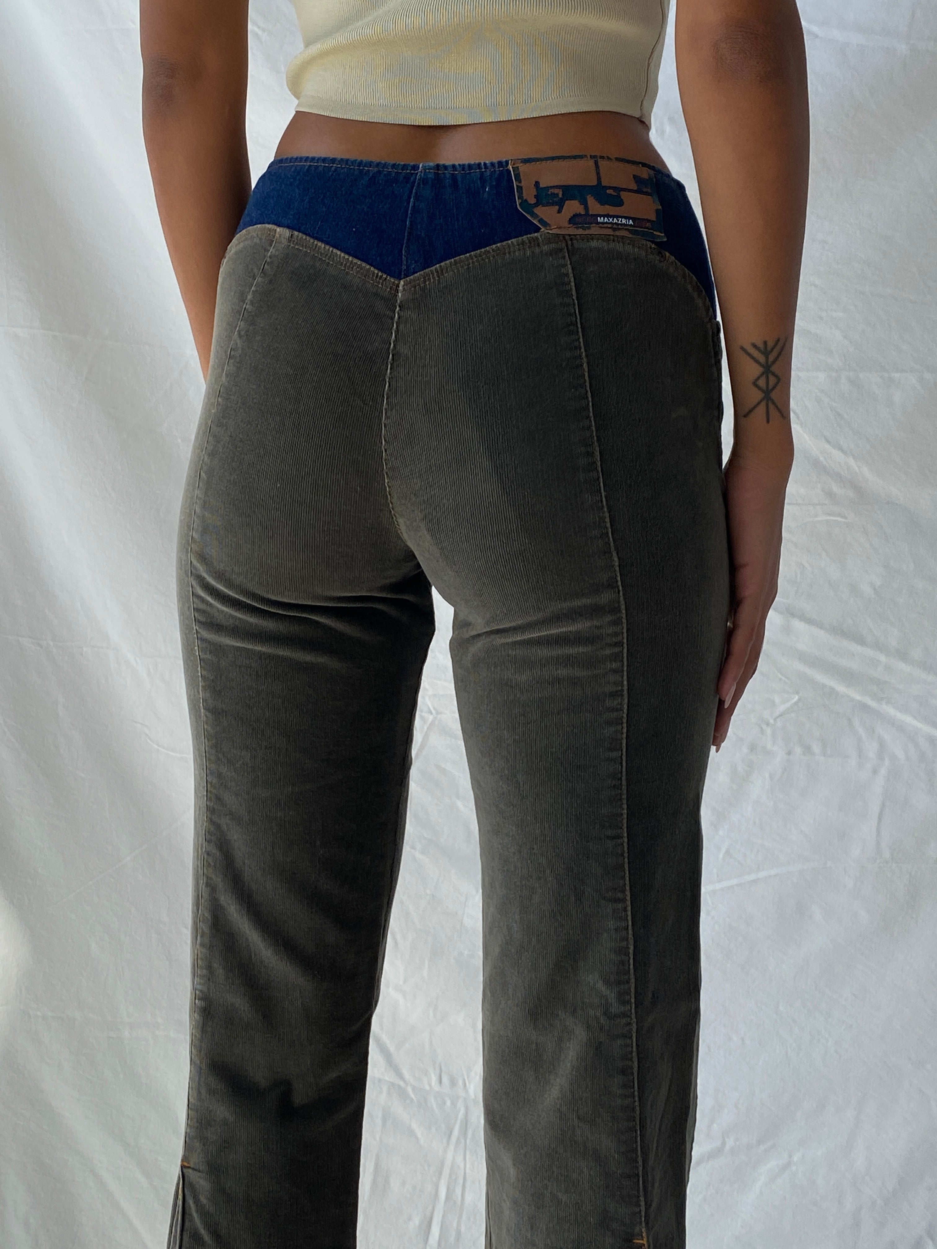 Vintage BCBG Maxazria Corduroy Denim Patch Flare Western Jeans