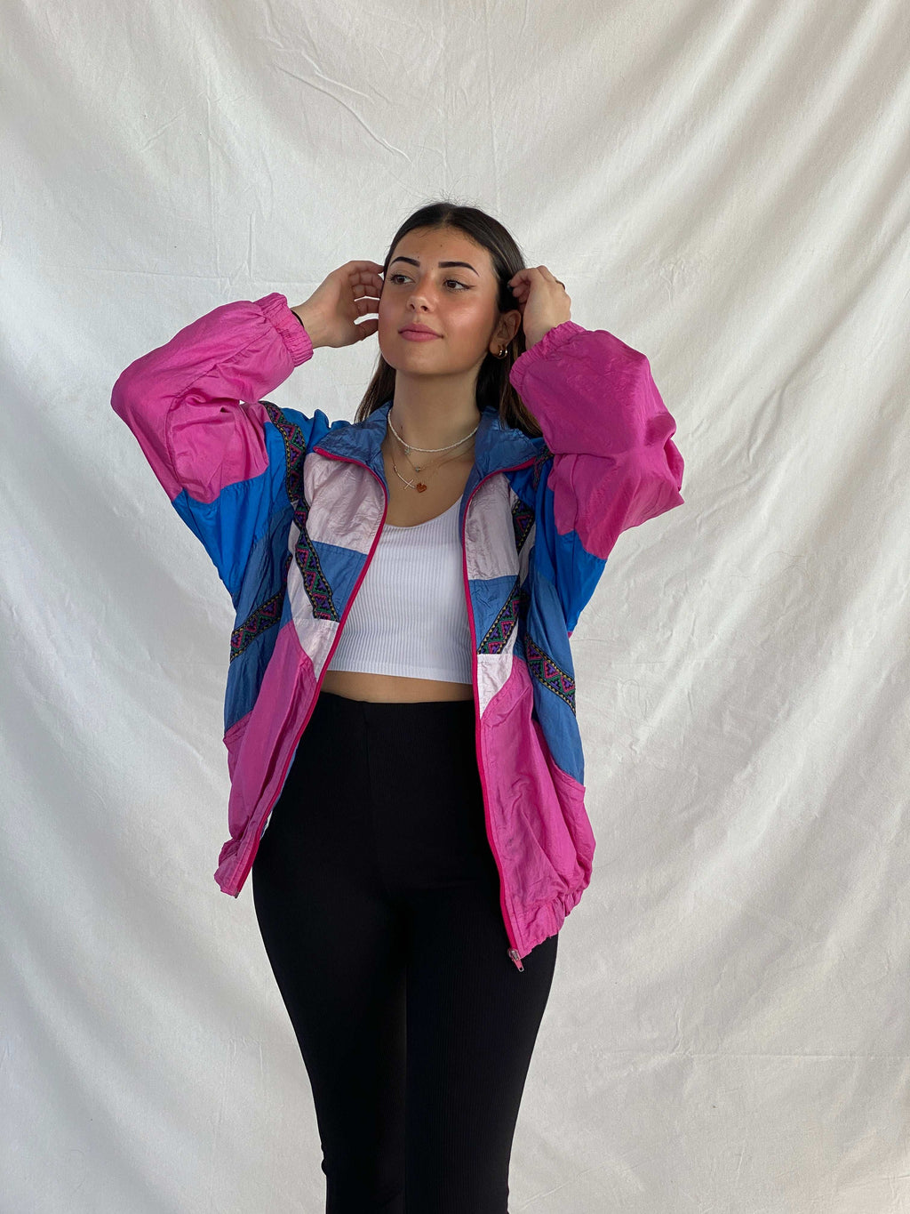 Neon 80's Windbreaker Pink Blue Black Bocoo Size Small