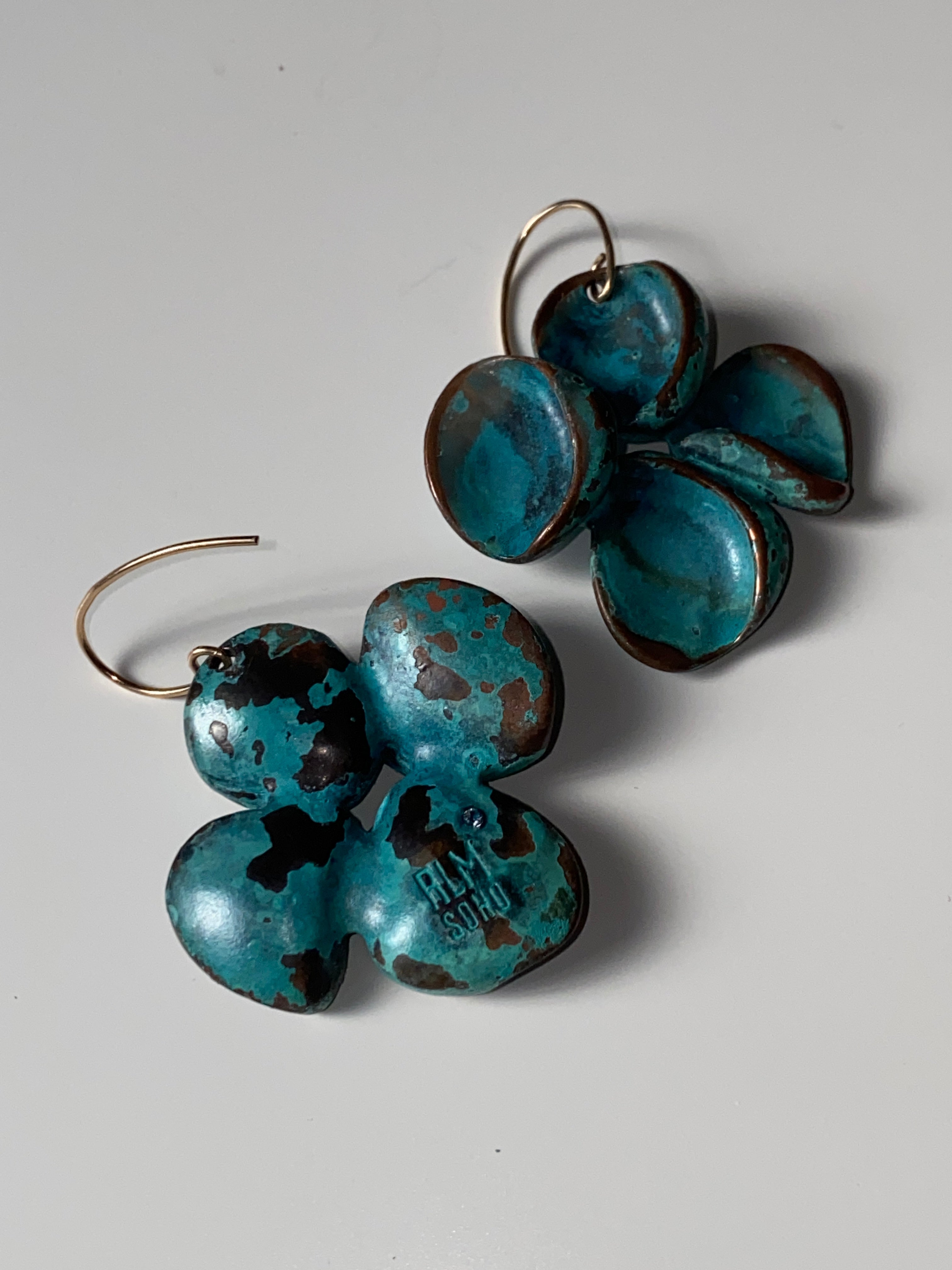 RLM Soho Copper Cluster Drop Earrings Teal Blue Oxidized Robert Lee Morris Statement Jewelry
