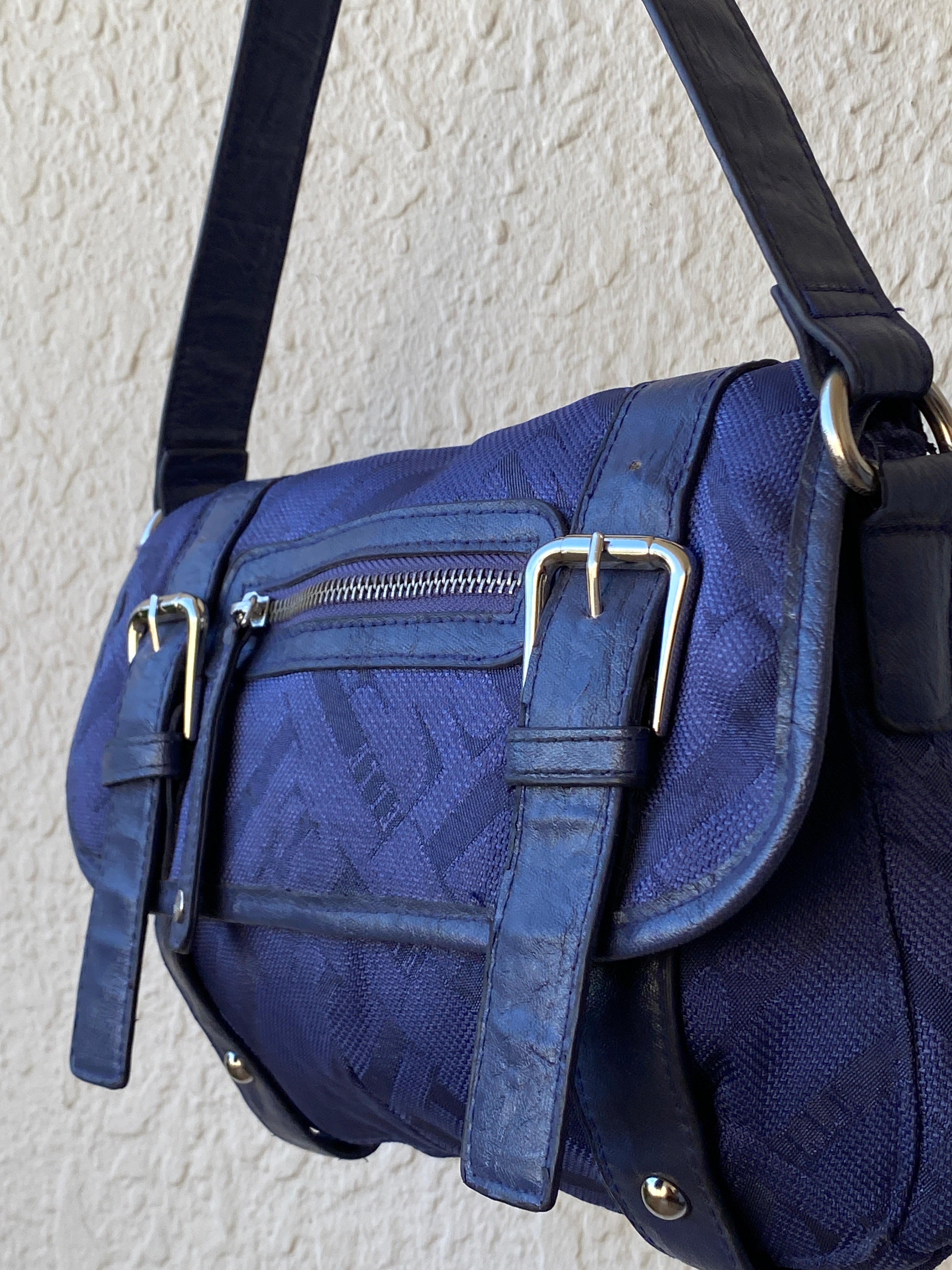 Everyday Elle Navy Blue Shoulder Bag With Buckle Detail & Adjustable Strap