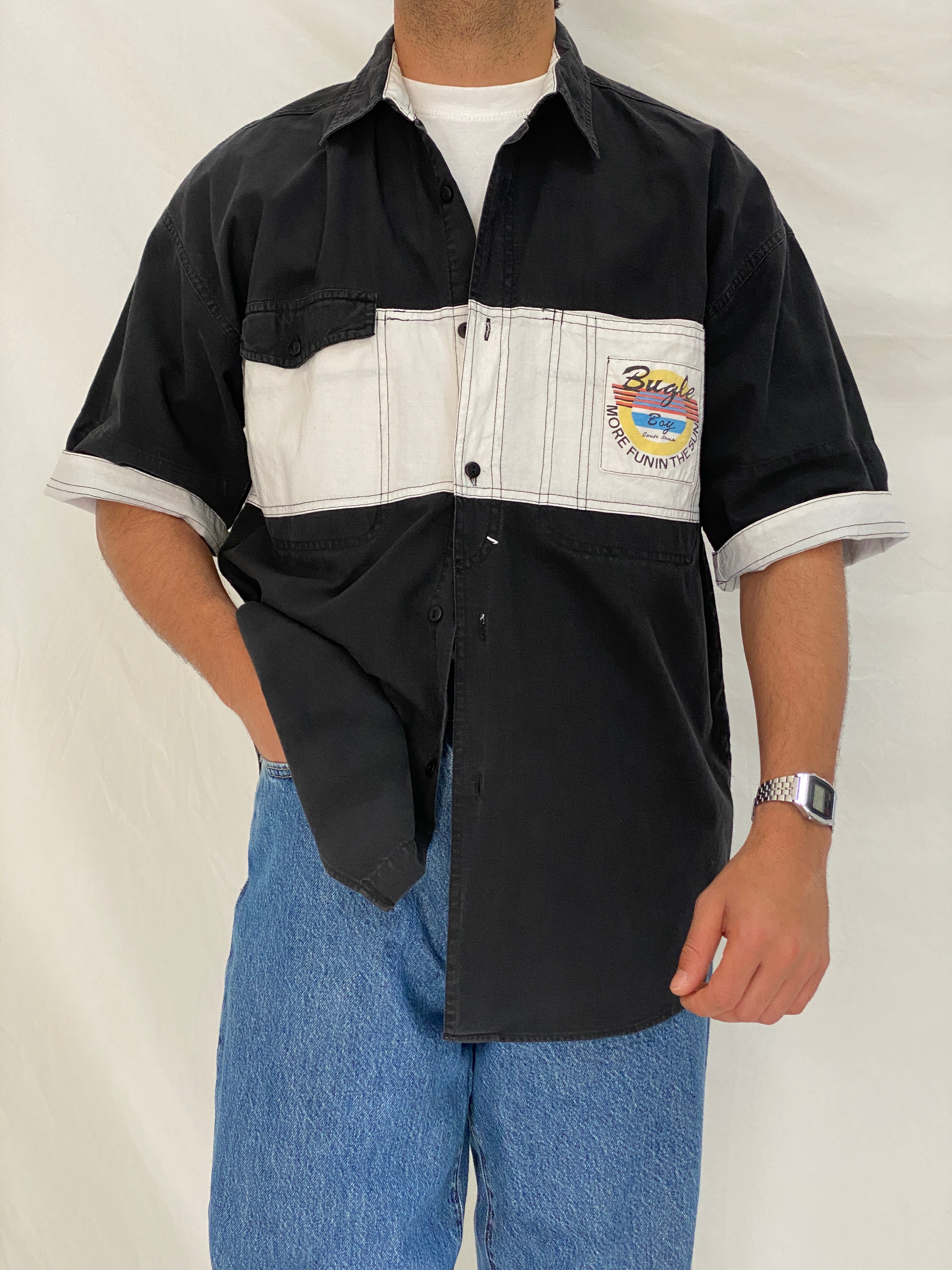 Vintage 90s Bugle Boy Colorblock Cotton Retro Skate Casual Shirt – L