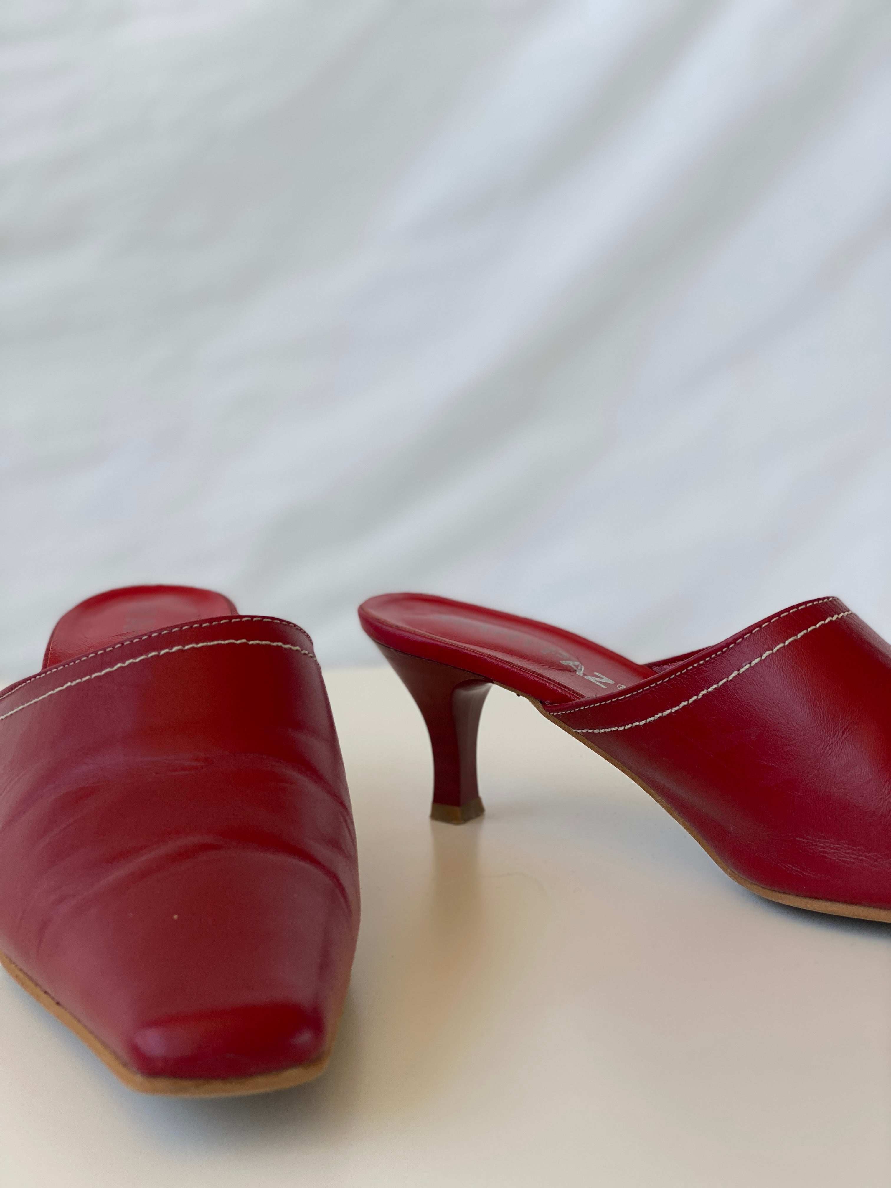 Vintage 90s Marypaz Red Genuine Leather Mules