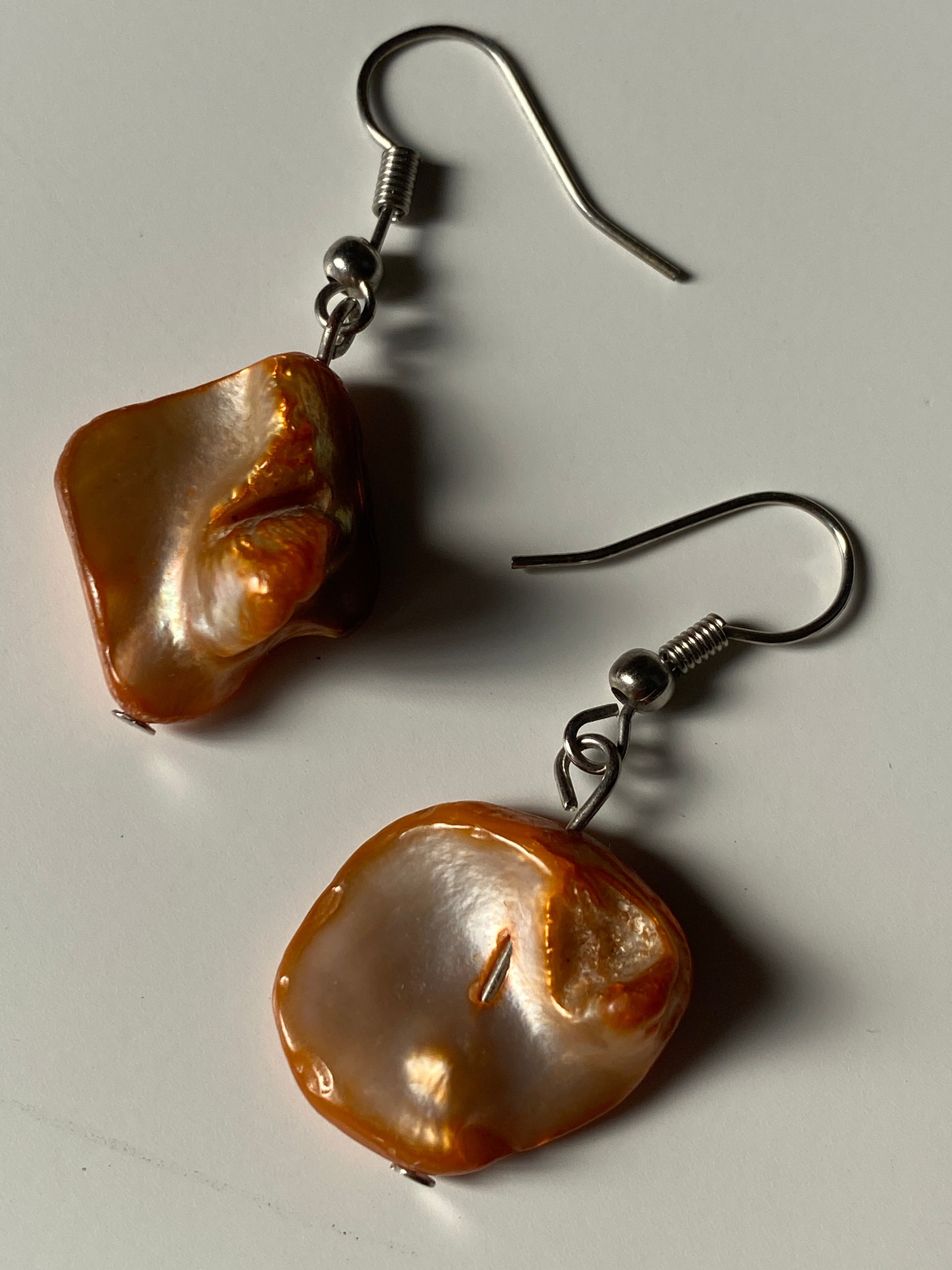 Vintage Mother of Pearl Shell Organic Boho Iridescent Statement Drop Earrings