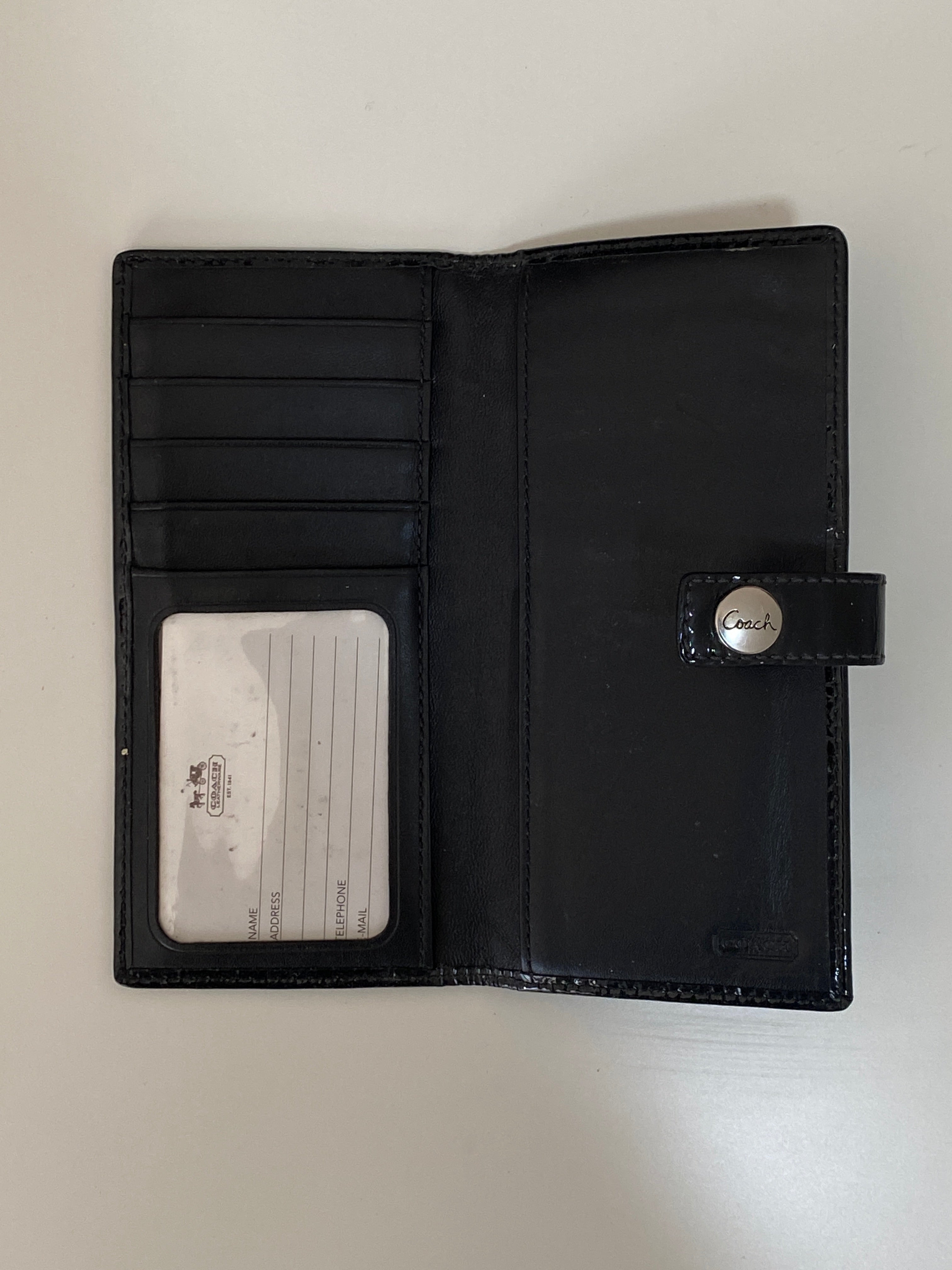 Coach Black Signature C Canvas Long Wallet with Leather Trim