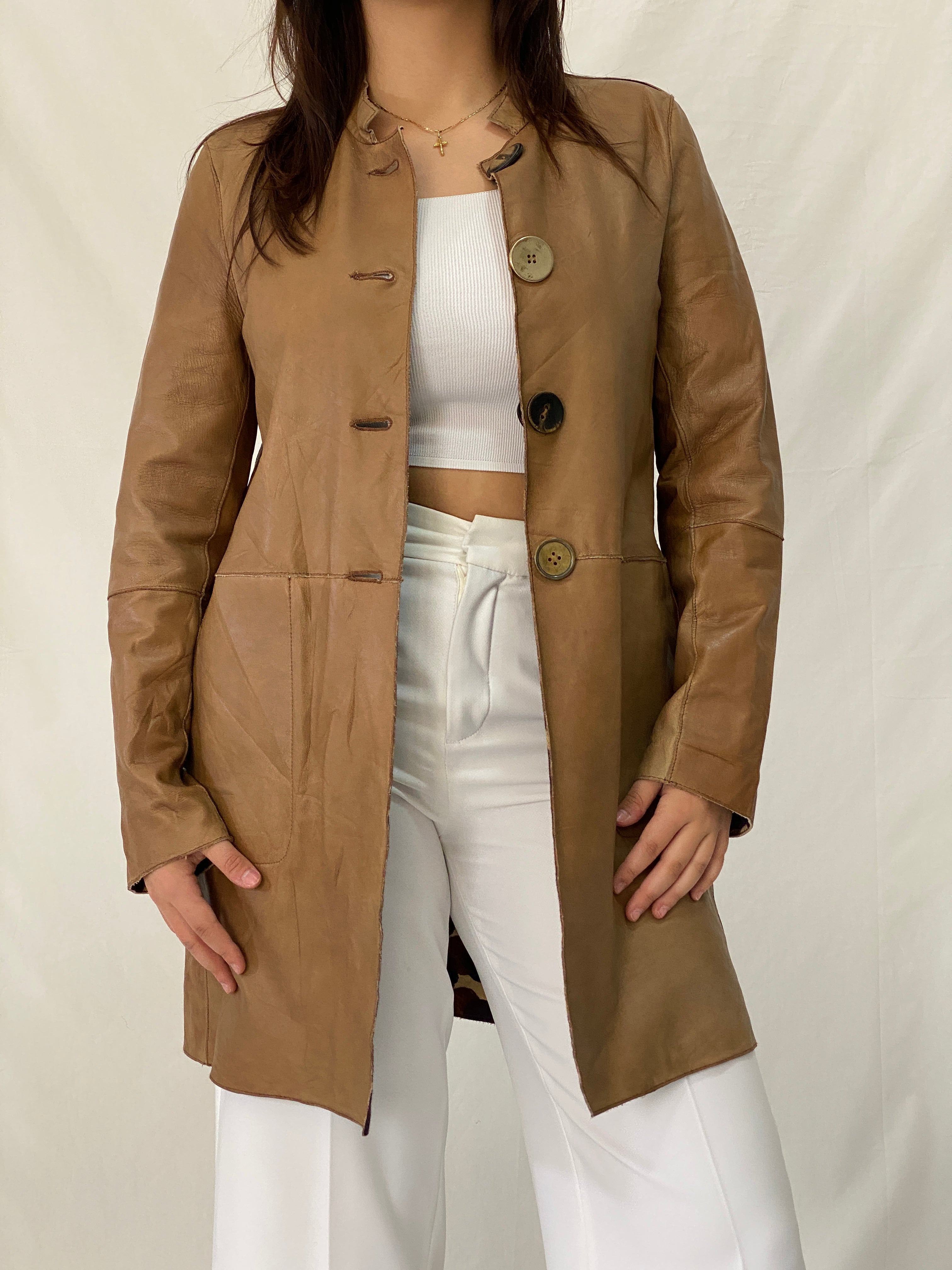 MALIPARMI Italy Reversible Coat Genuine Lambskin Leather & Cotton Designer Jacket - L