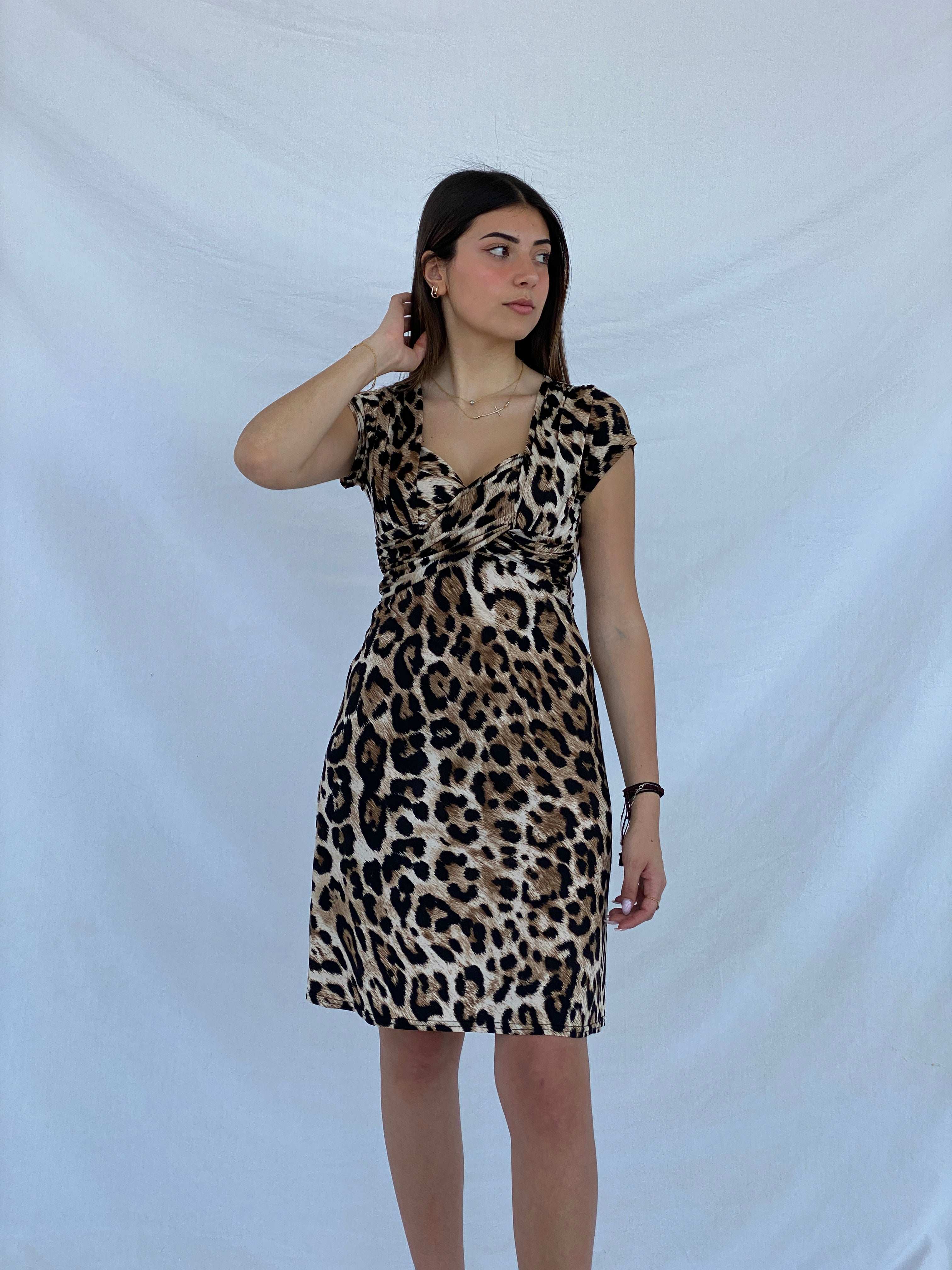 Gorgeous FIFILLES Paris Leopard Print Midi Dress - Size S - Balagan Vintage Midi Dress animal print, dress, Juana, leopard print, NEW IN