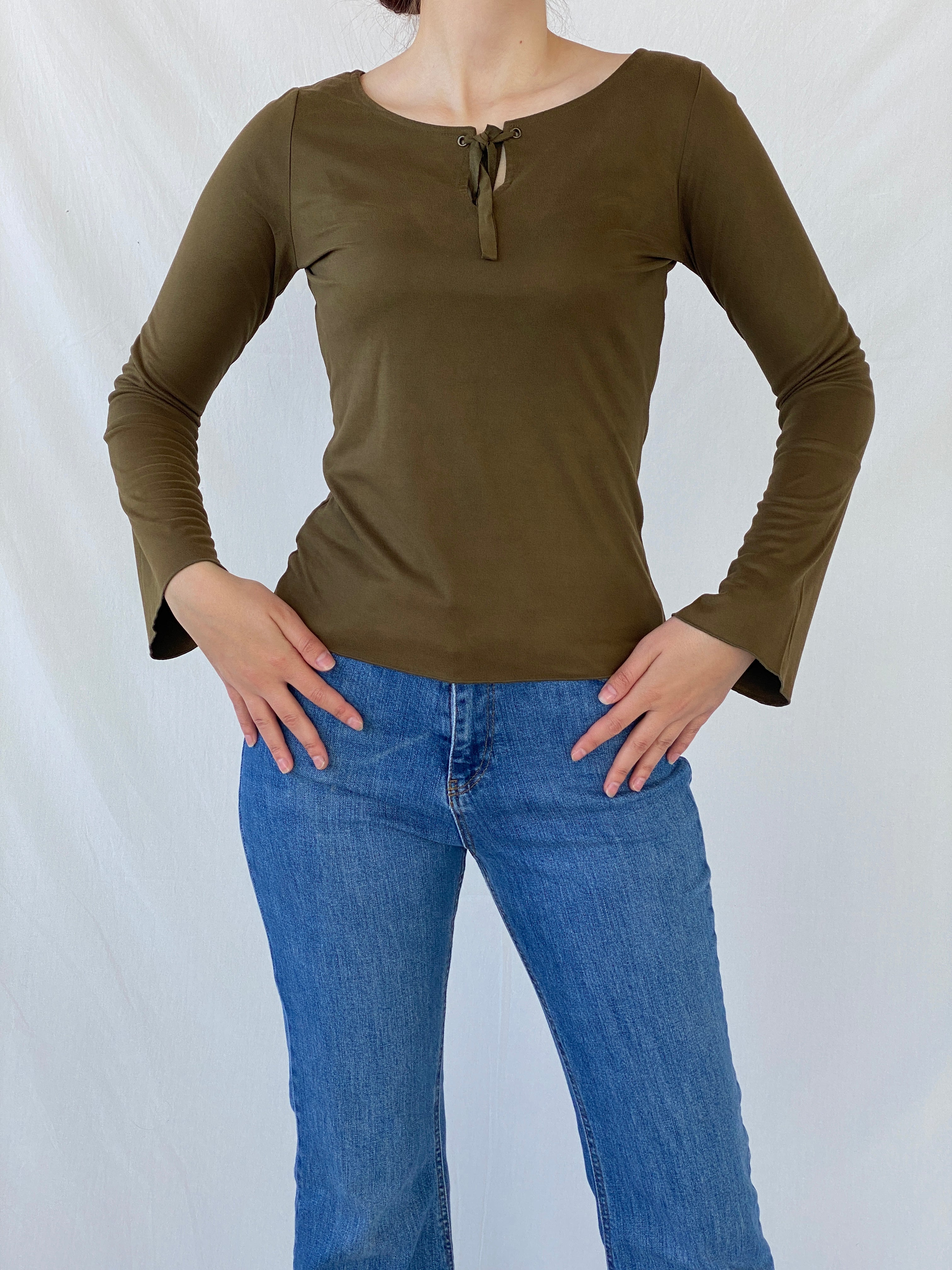 Vintage Cosmos Jeans Olive Green Women’s Long Sleeve Top - S