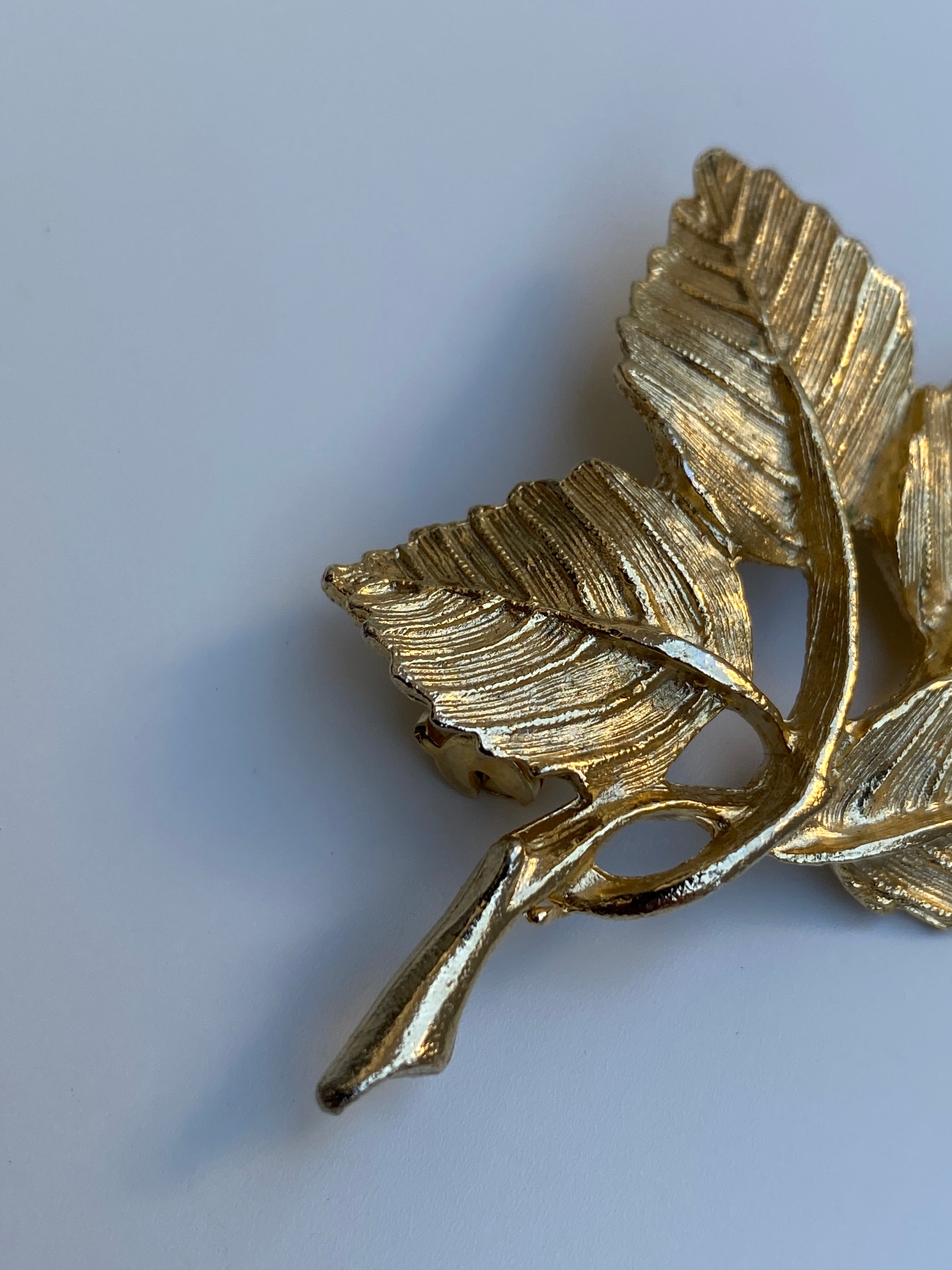 Vintage DFA Gold Tone Textured Leaf Brooch Botanical Statement Pin