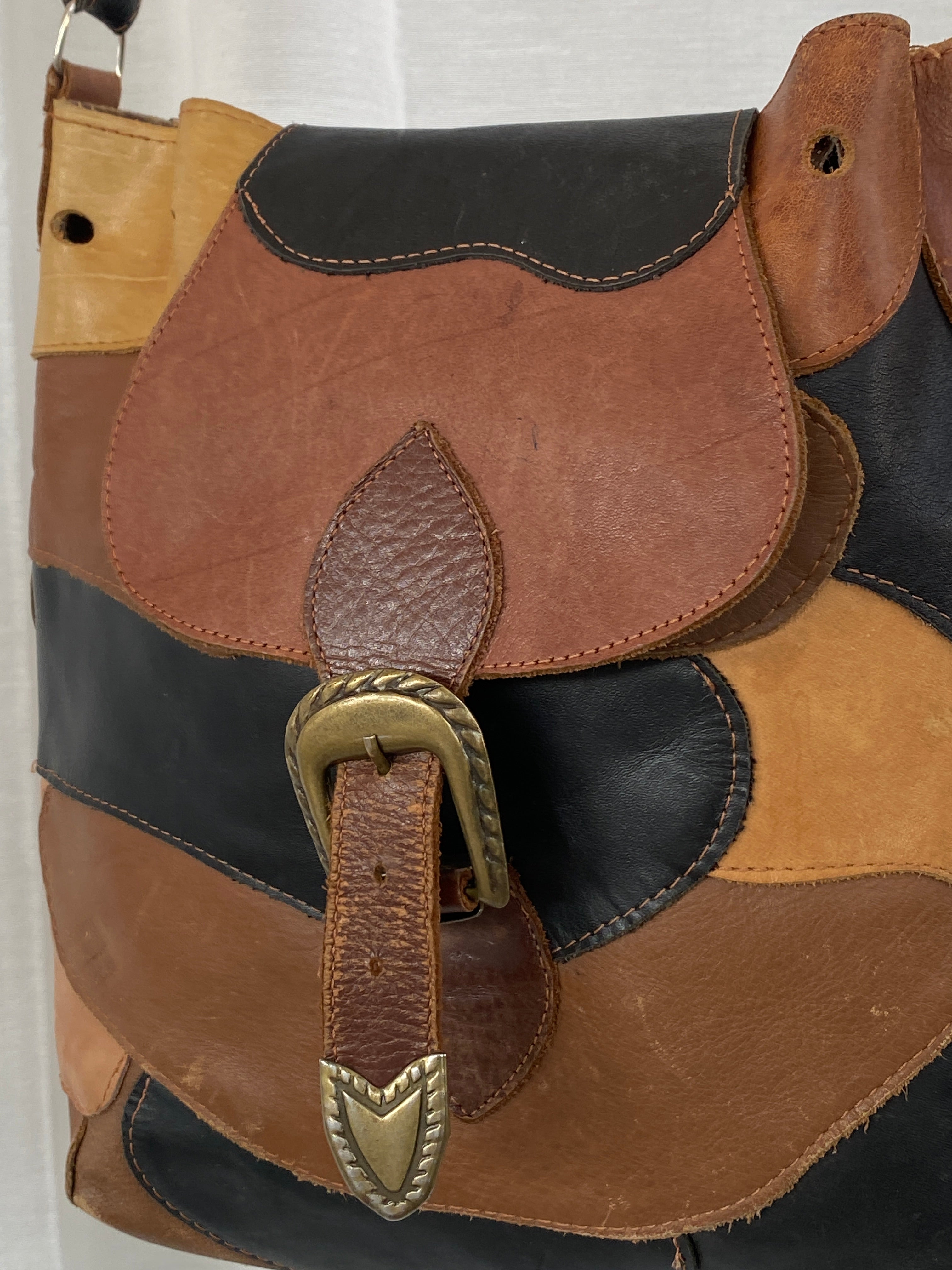 Vintage Patchwork Leather Western Saddle Crossbody Bag