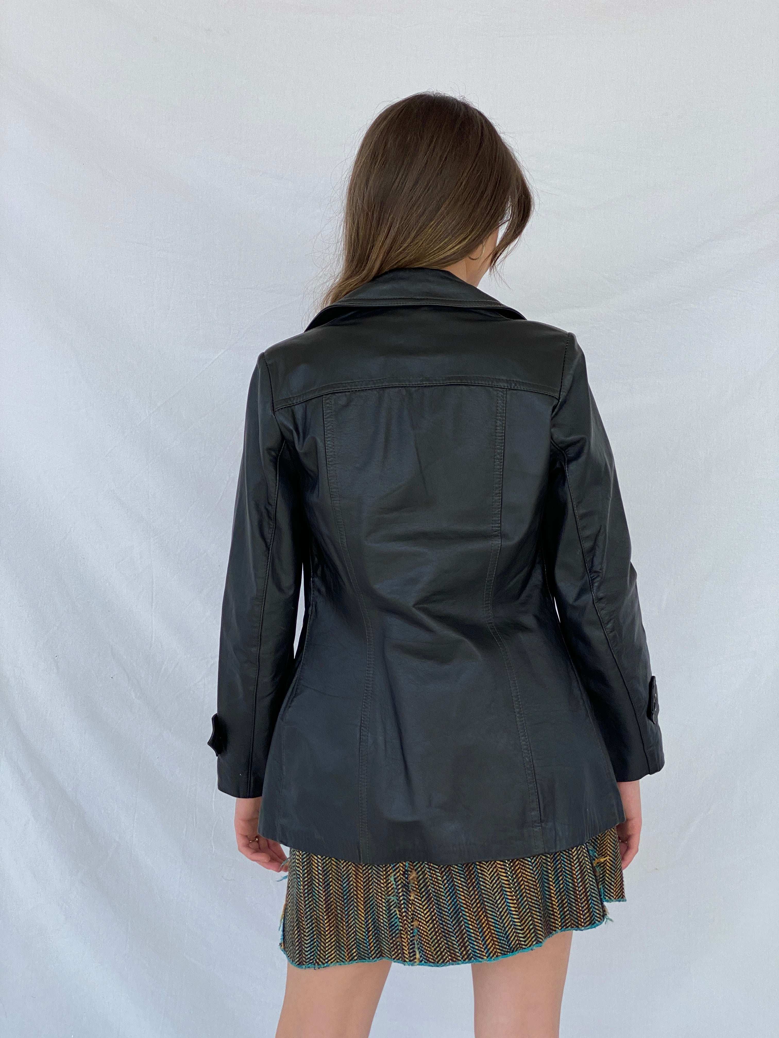 Beautiful Vintage Genuine Leather Black Blazer Jacket - Balagan Vintage Leather Blazer 00s, black leather, coat, genuine leather, genuine leather vest, leather blazer, Mira, NEW IN, vintage coat