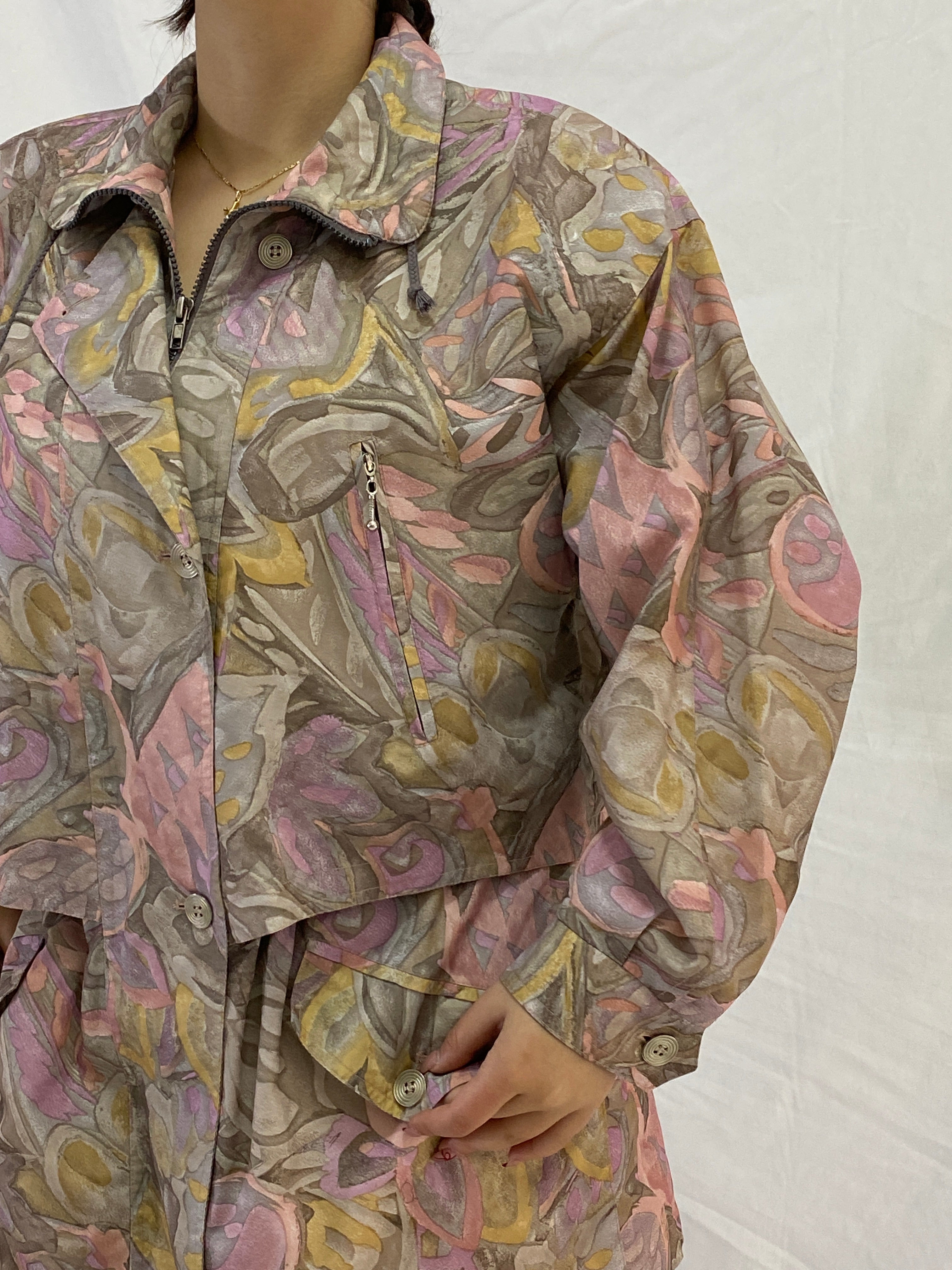 Vintage 90s Pastel Abstract Print Lightweight Windbreaker Jacket - S