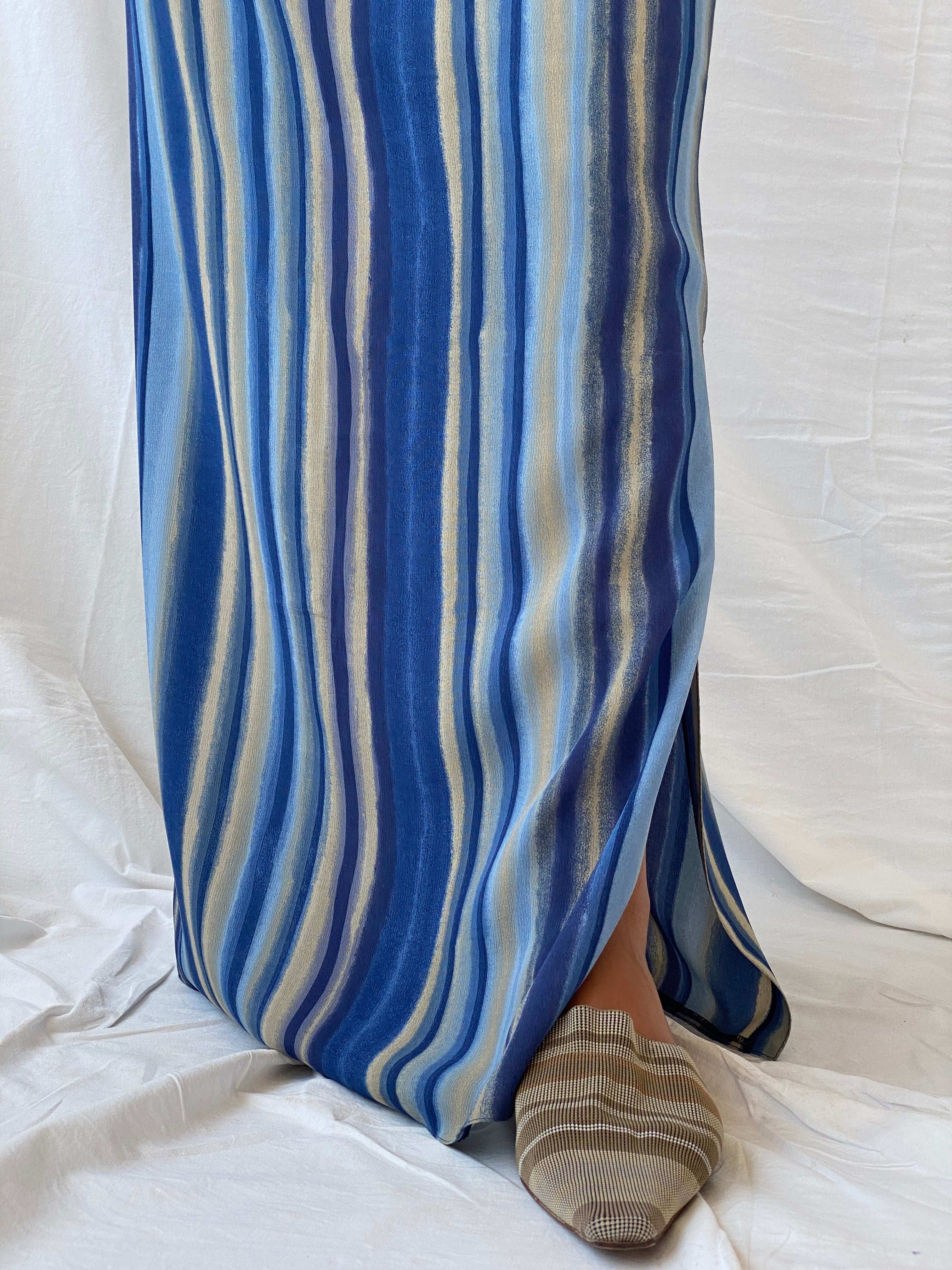 Vintage Handmade Striped Blue and Beige Beach Maxi Skirt - M - Balagan Vintage Maxi Skirt 00s, beach bag, Lana, maxi skirt, NEW IN, striped, stripes, summer, summer prints