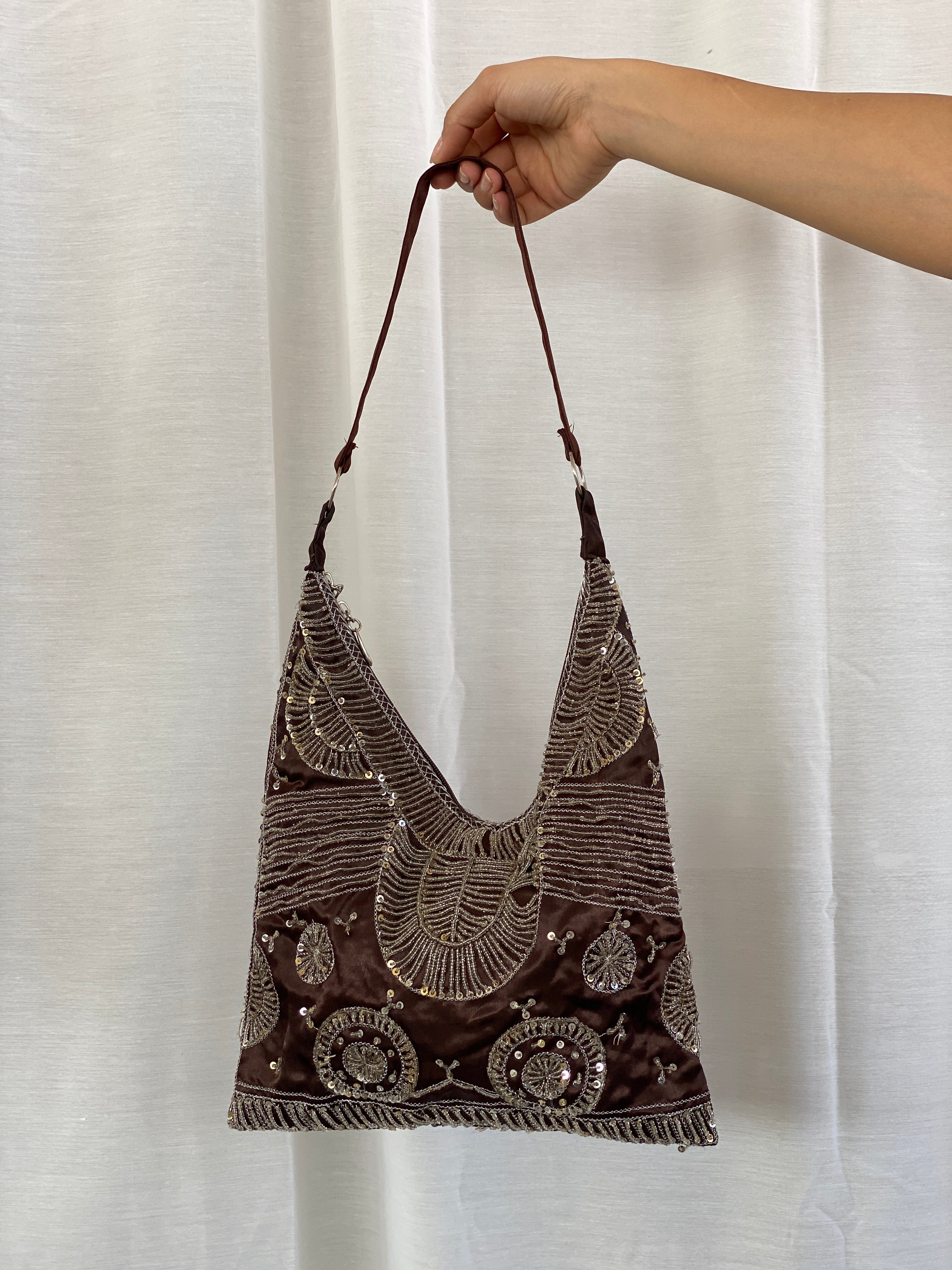 Y2K Aldo Brown Sequin Sparkle Beaded Hobo Party Bag