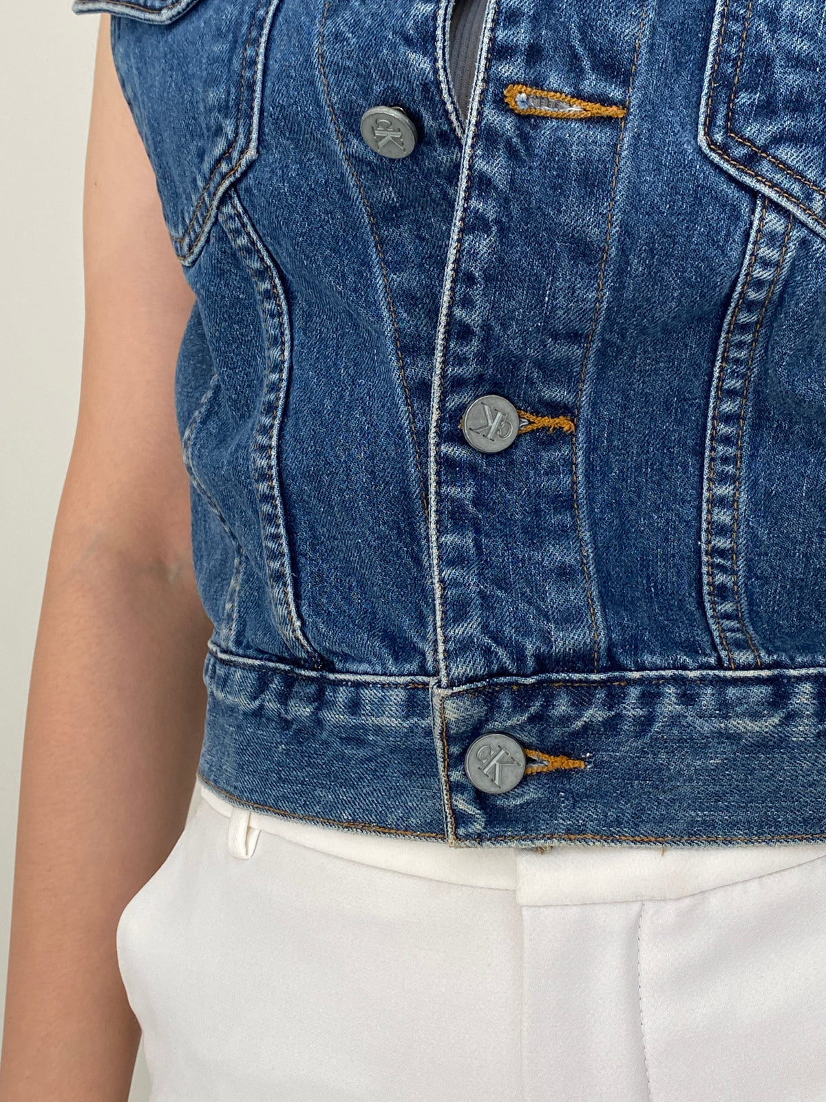 Vintage 90s Calvin Klein Jeans Blue Cotton Denim Cropped Vest - M