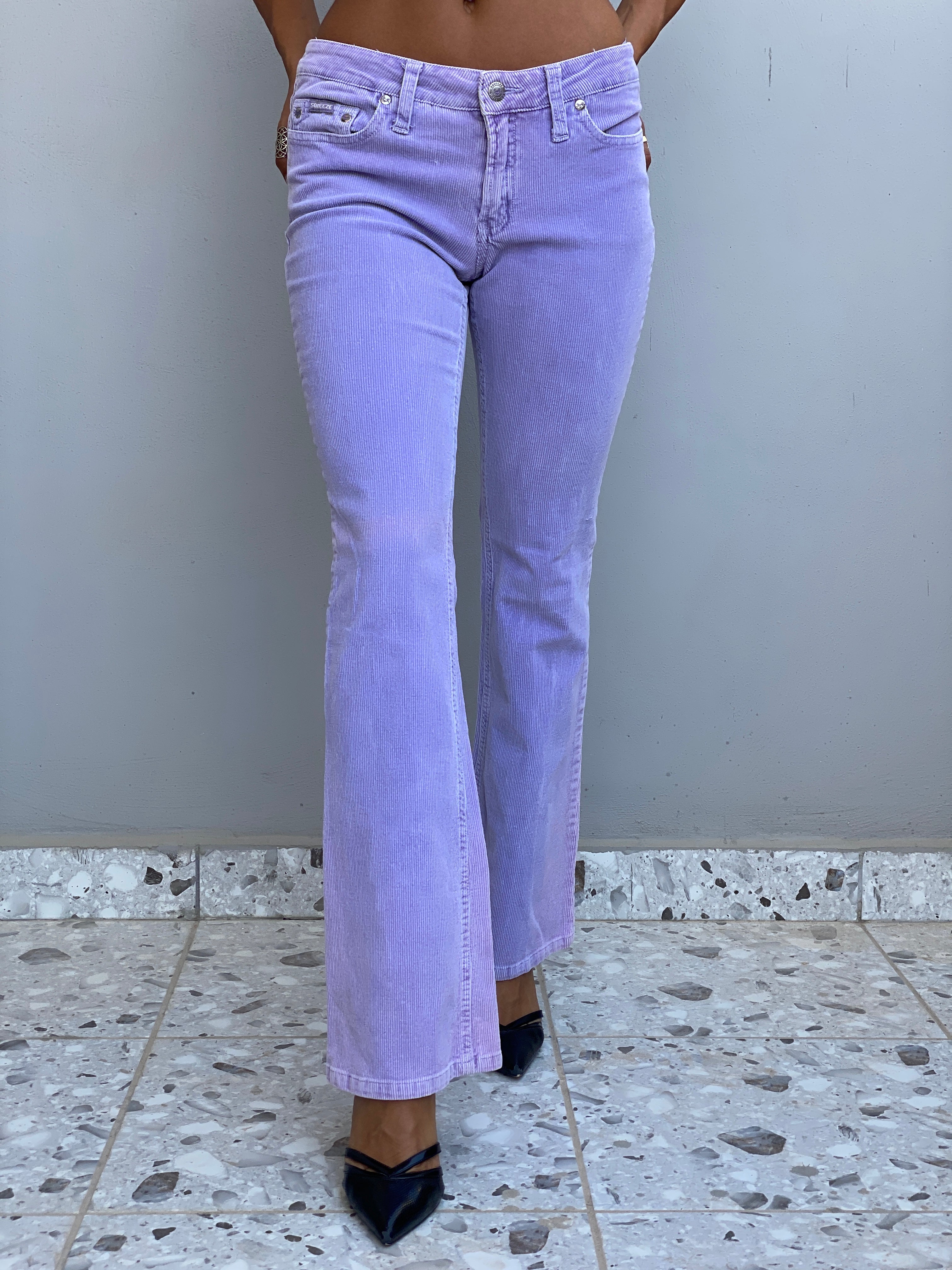 Vintage Y2K Squeeze Jeans Lavender Corduroy Low-Rise Flare Pants - 34EUR