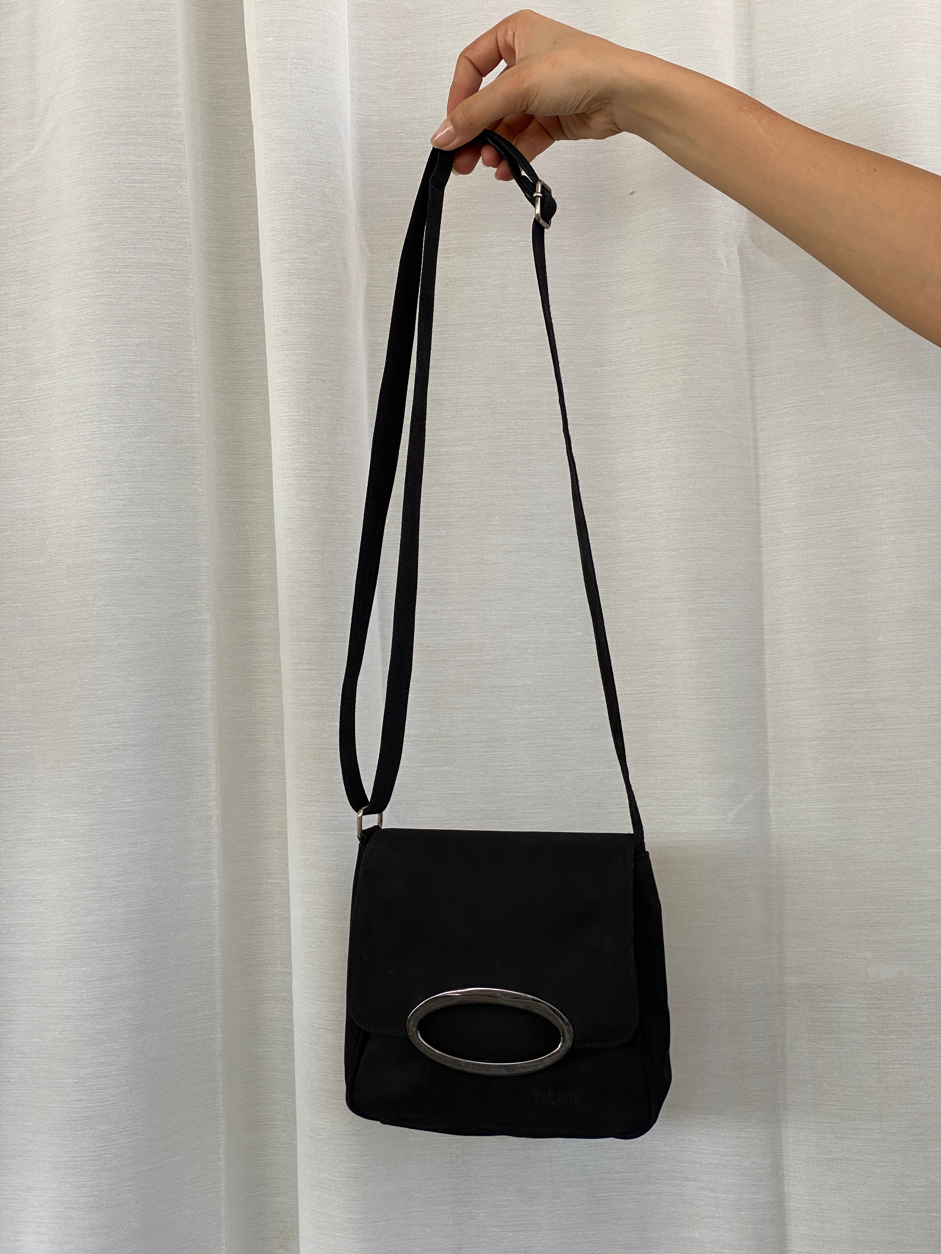 Vintage Es-Carte Black Canvas Mini Crossbody Bag