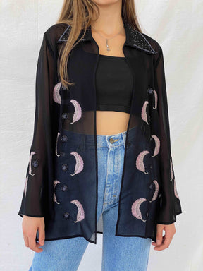 The Most Gorgeous Vintage Beaded Sheer Cardigan - Balagan Vintage