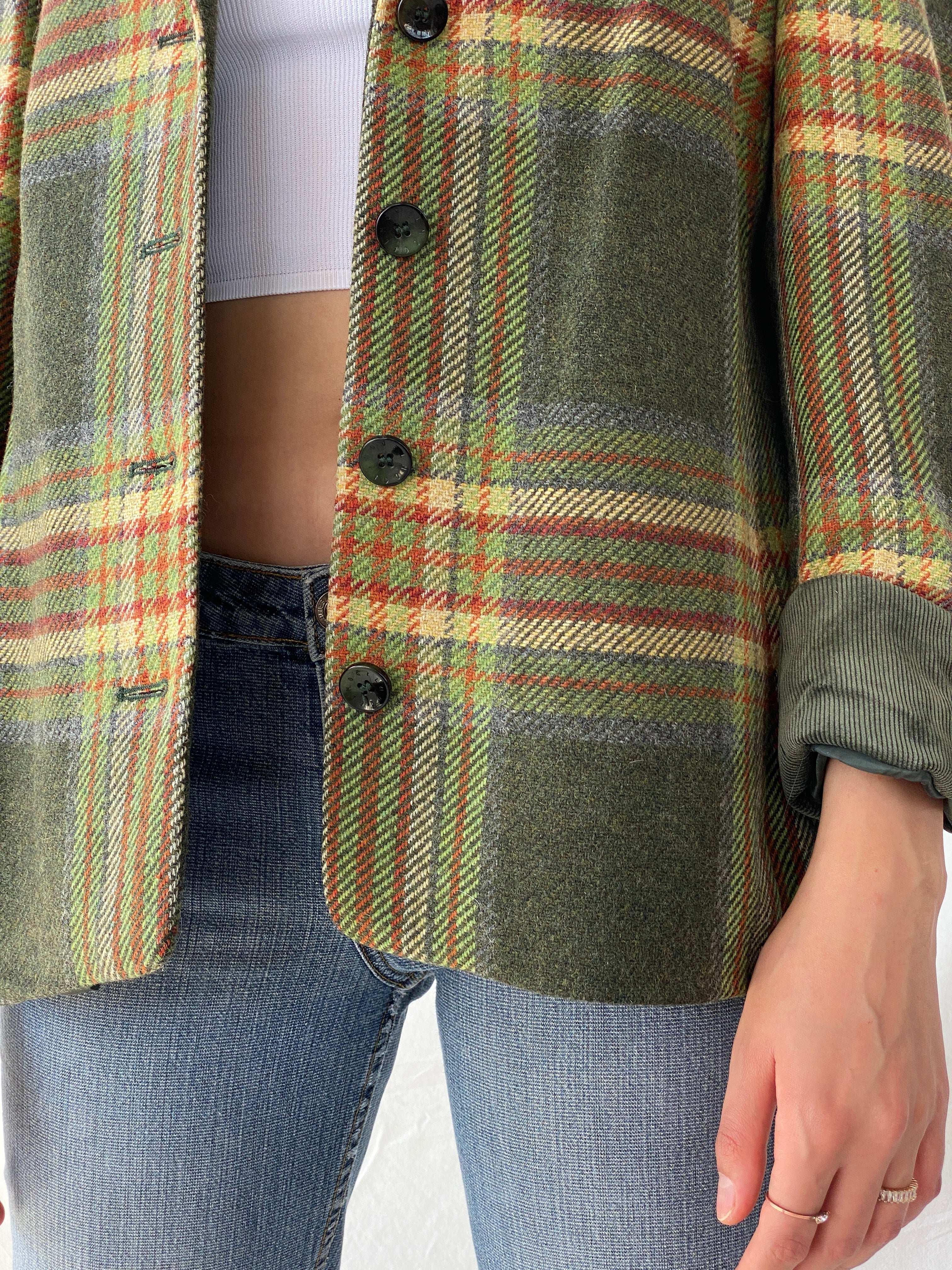 Vintage Delmod Plaid Wool Green Blazer - L