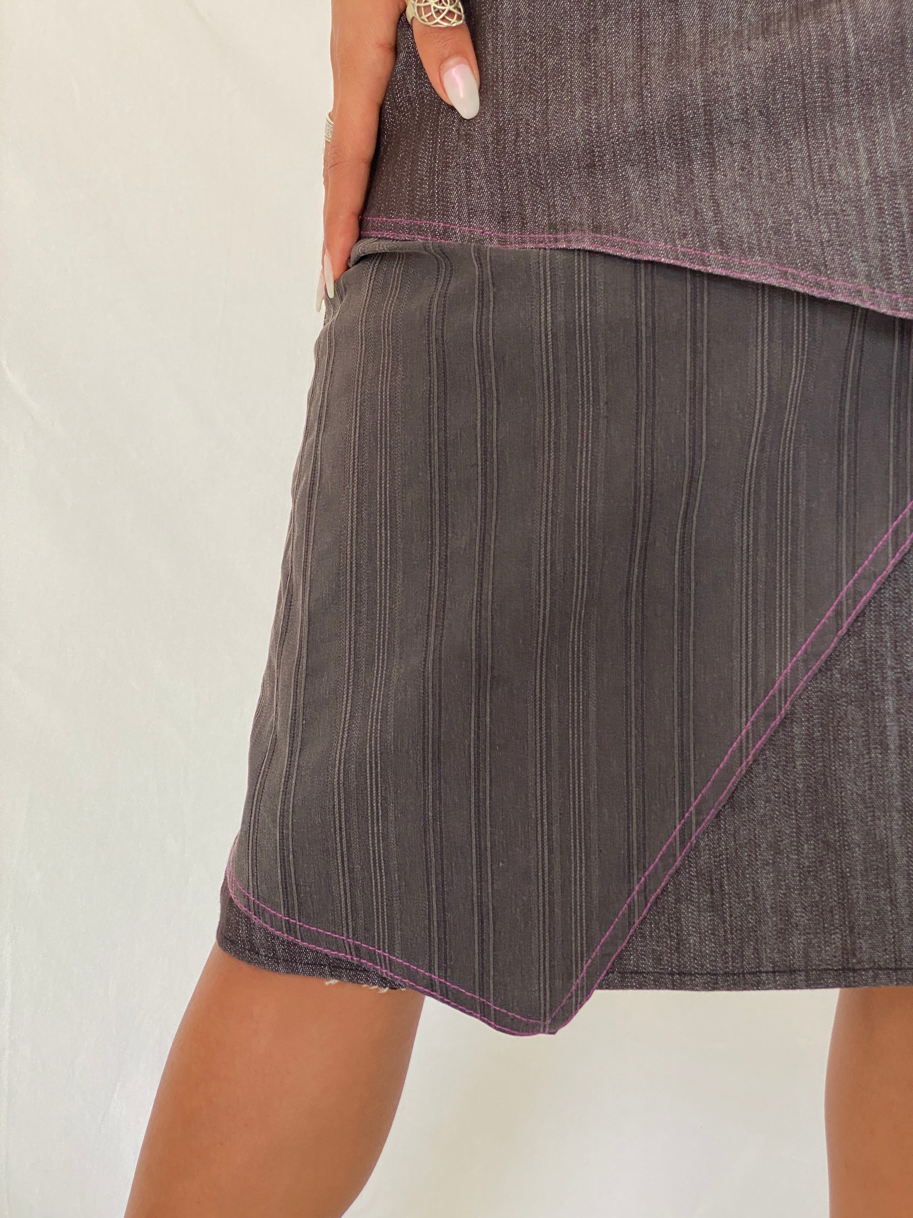 Vintage Y2K Patrice Bréal Cotton Blend Asymmetric Layered Denim Midi Skirt - M
