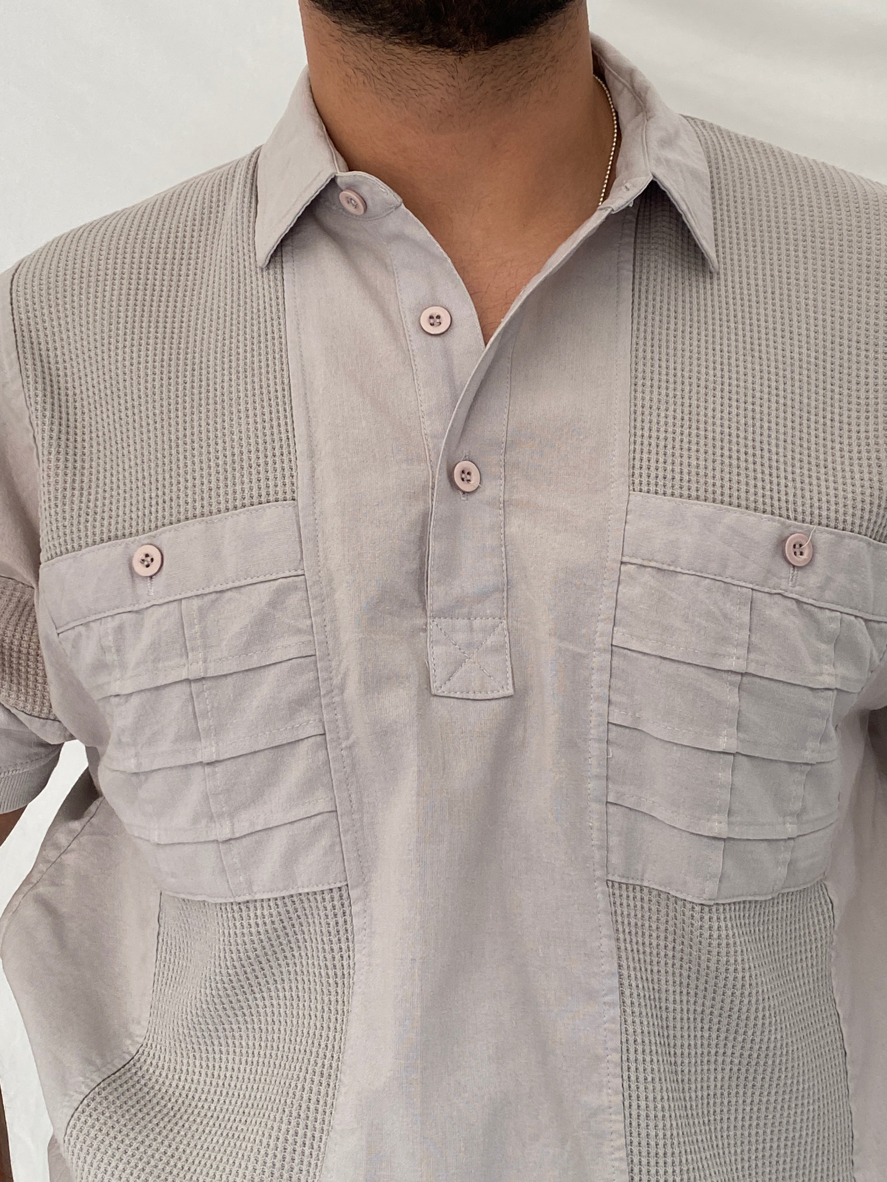 Vintage 90s Alexxus Exclusive Gray Top Textured Panel Polo Shirt – L