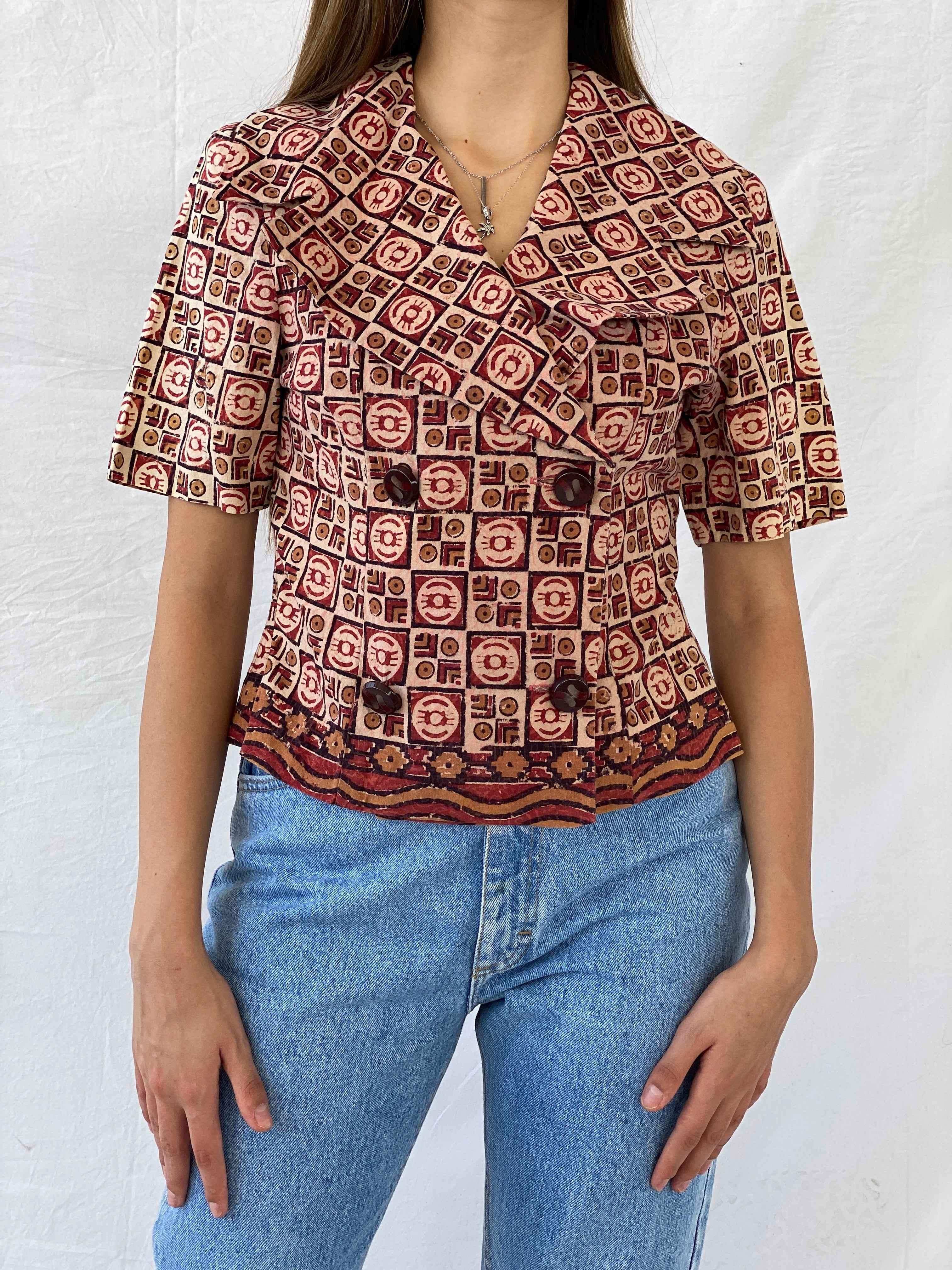 Vintage Handmade Tribal Pattern Blazer - Balagan Vintage Half Sleeve Blazer 00s, 90s, half sleeve blazer, Mira